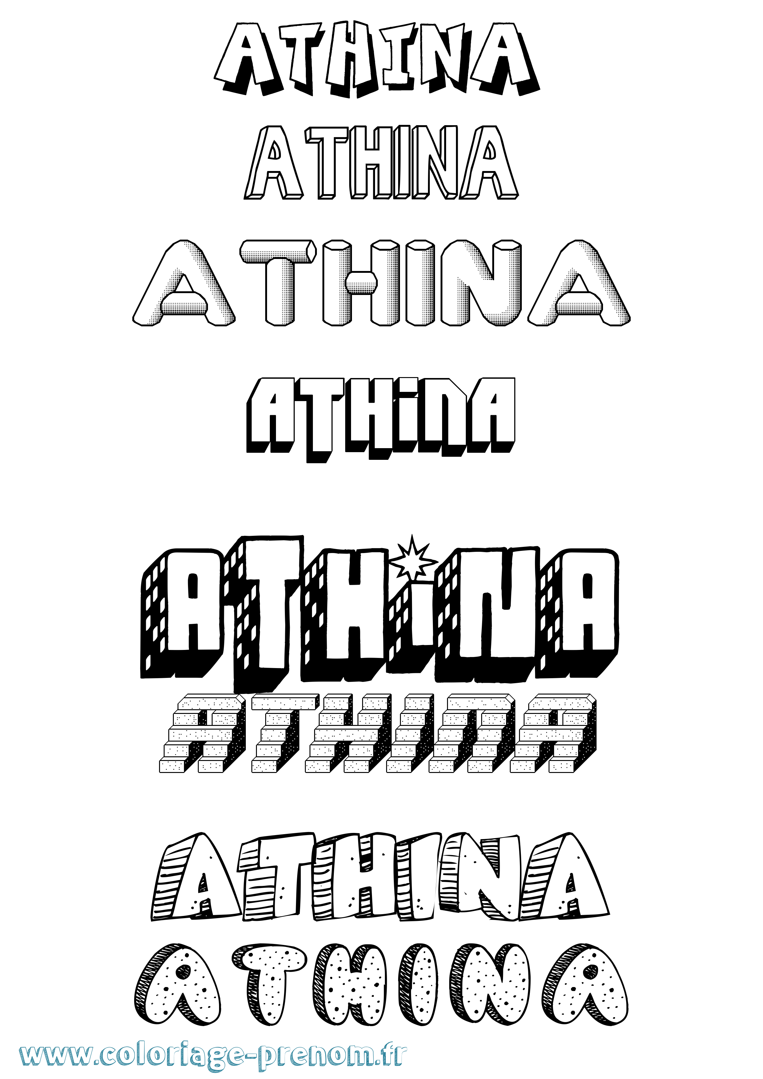 Coloriage Athina Effet 3D Coloriage prénom Athina Effet 3D