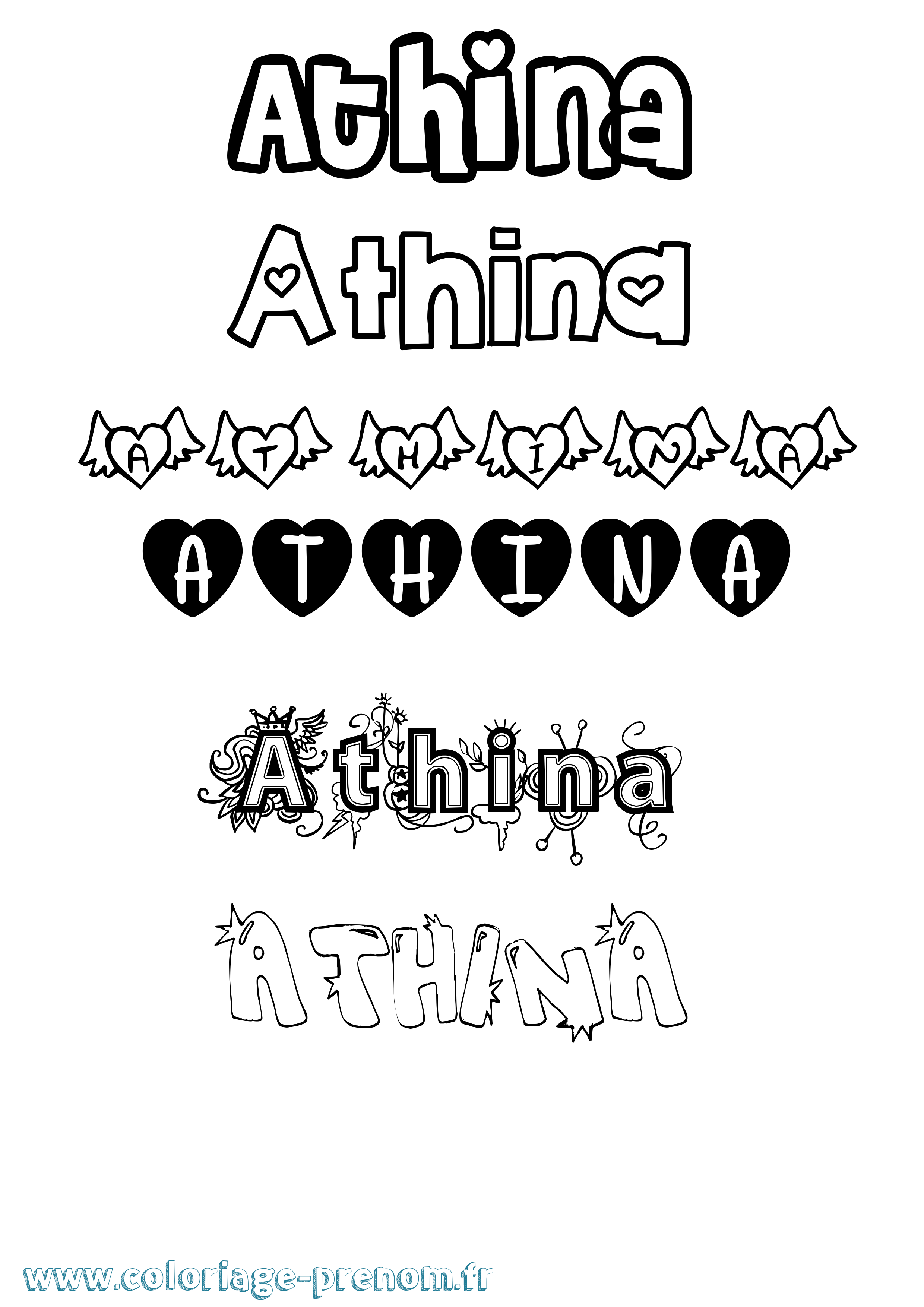Coloriage Athina Girly Coloriage prénom Athina Girly