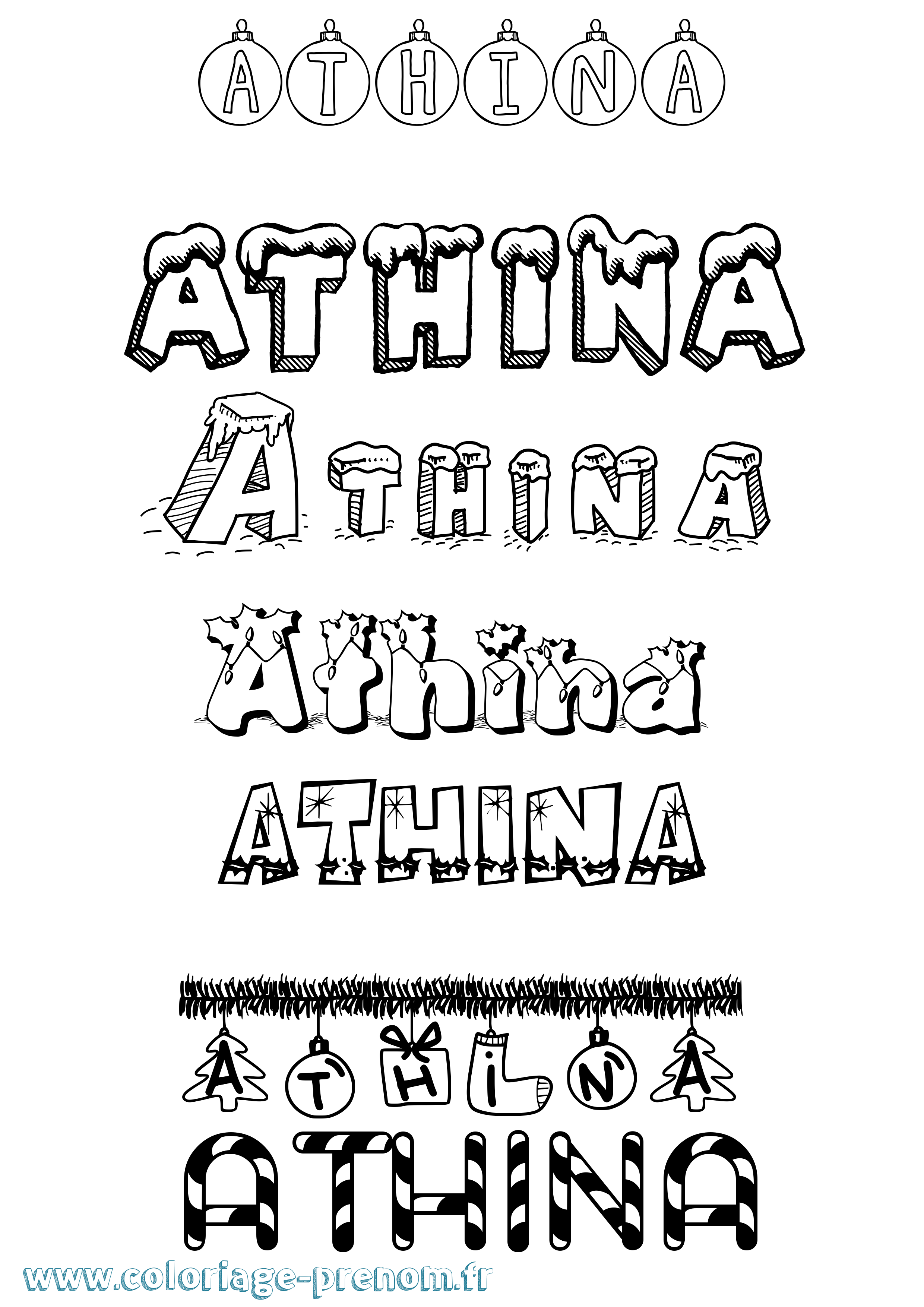 Coloriage Athina Noël Coloriage prénom Athina Noël