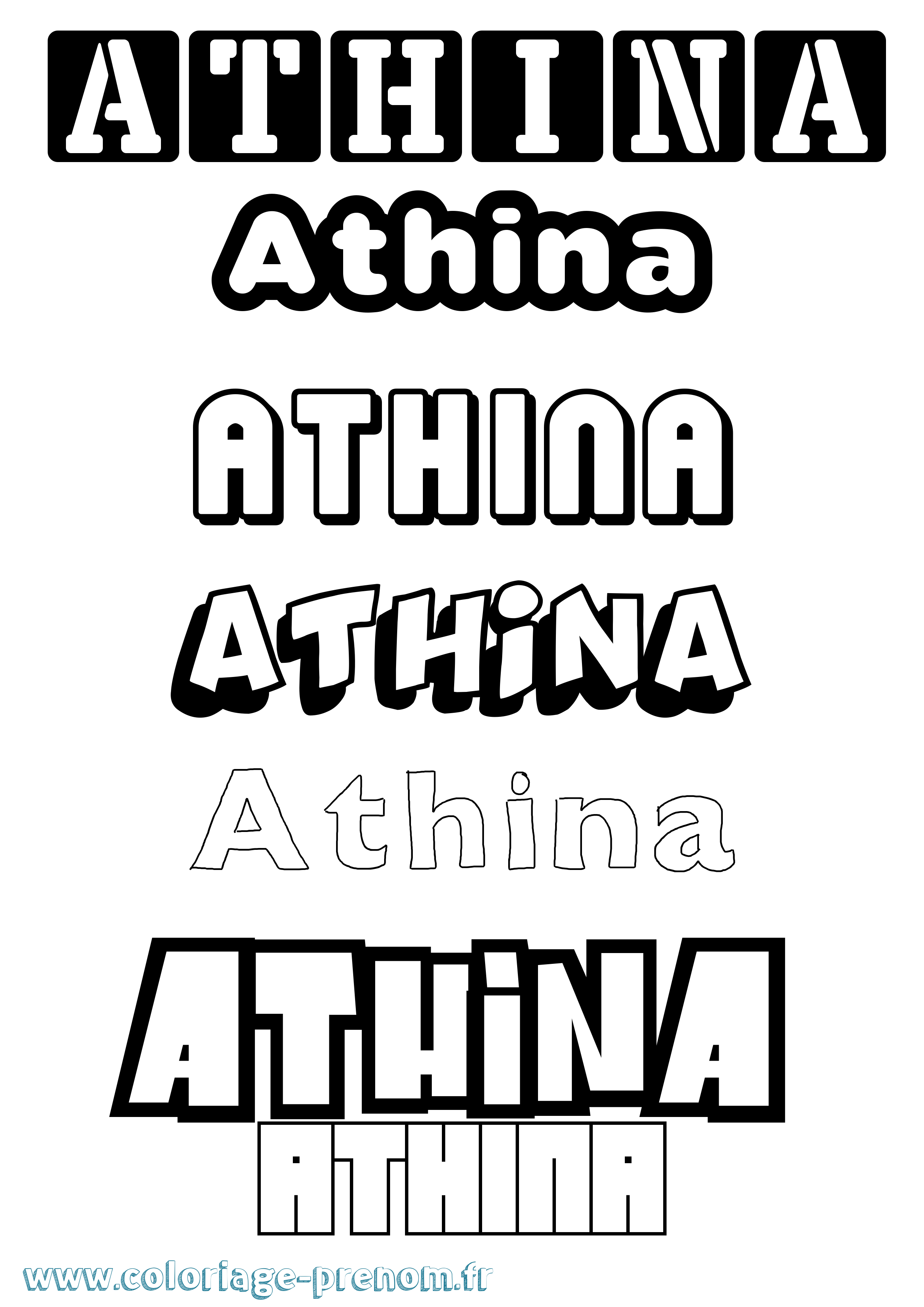 Coloriage Athina Simple Coloriage prénom Athina Simple