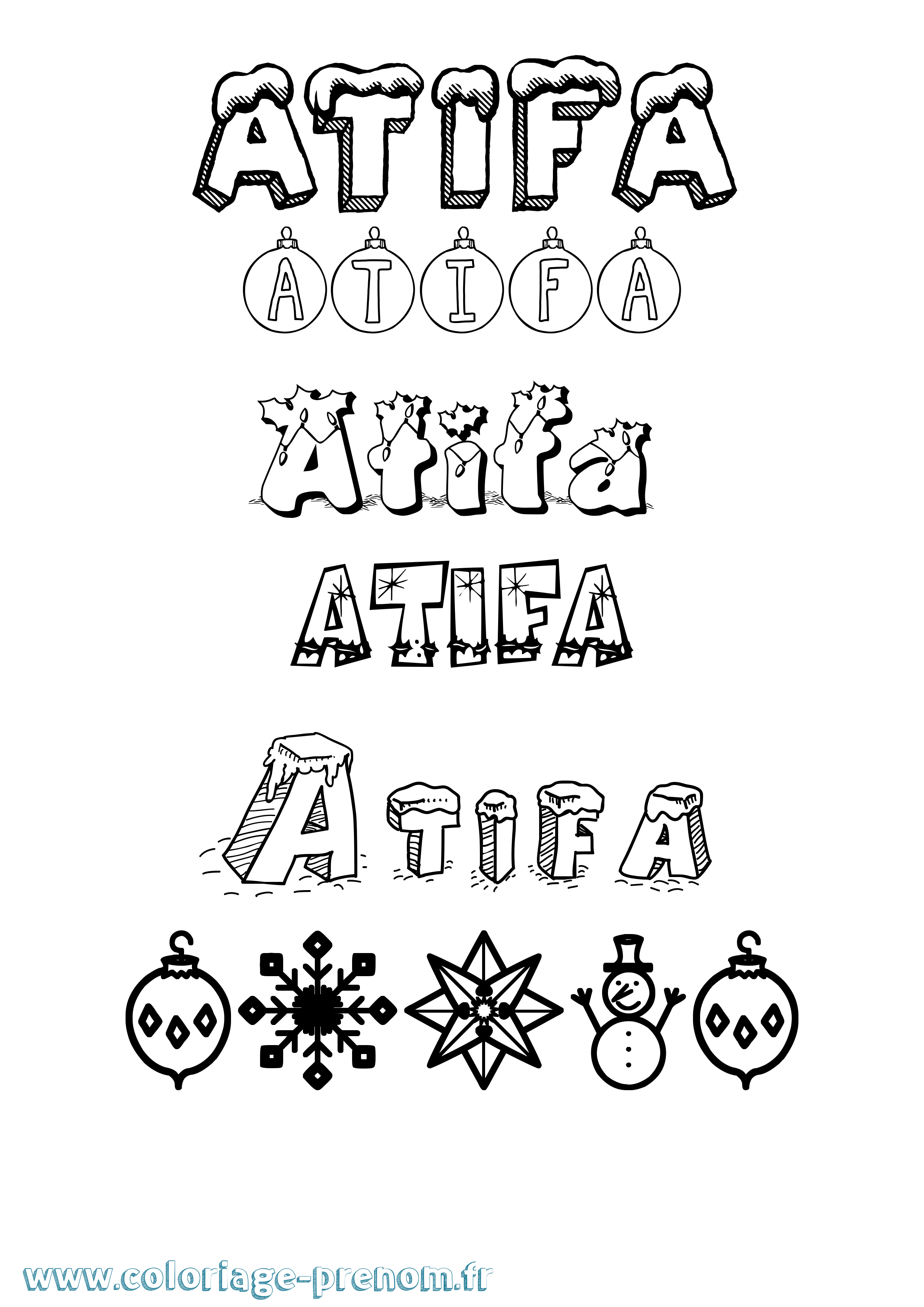 Coloriage Atifa Noël Coloriage prénom Atifa Noël