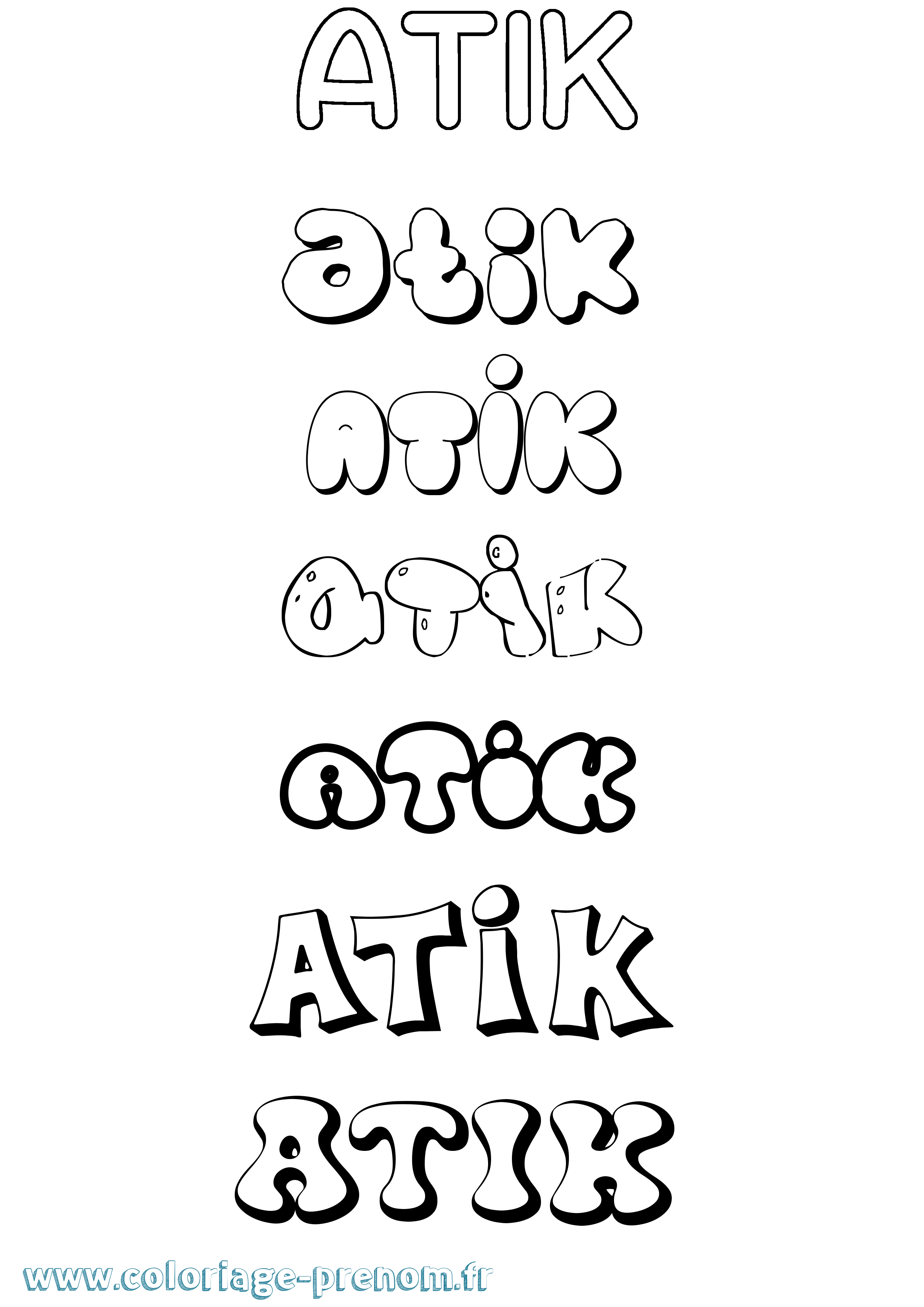 Coloriage Atik Bubble Coloriage prénom Atik Bubble