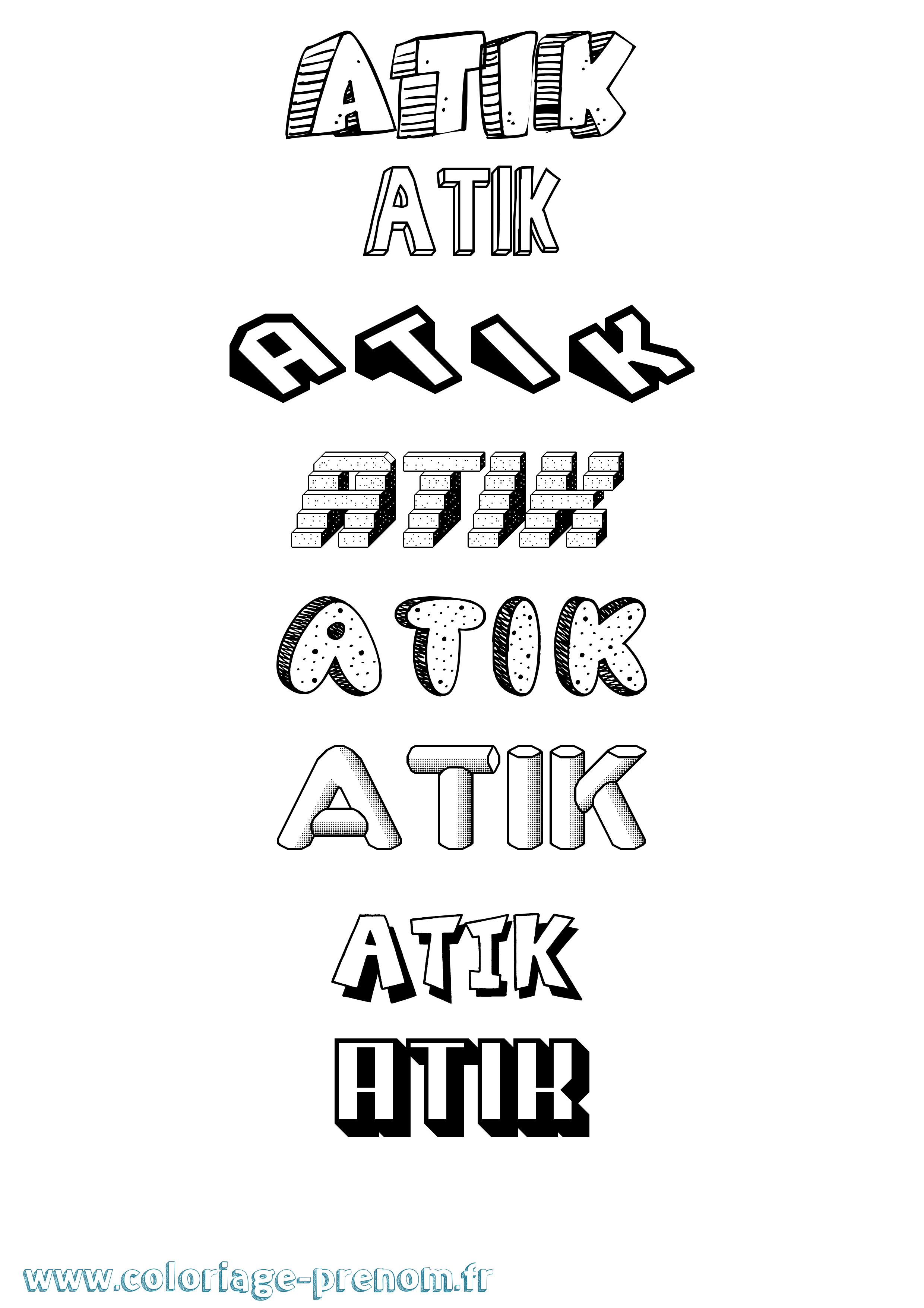 Coloriage Atik Effet 3D Coloriage prénom Atik Effet 3D