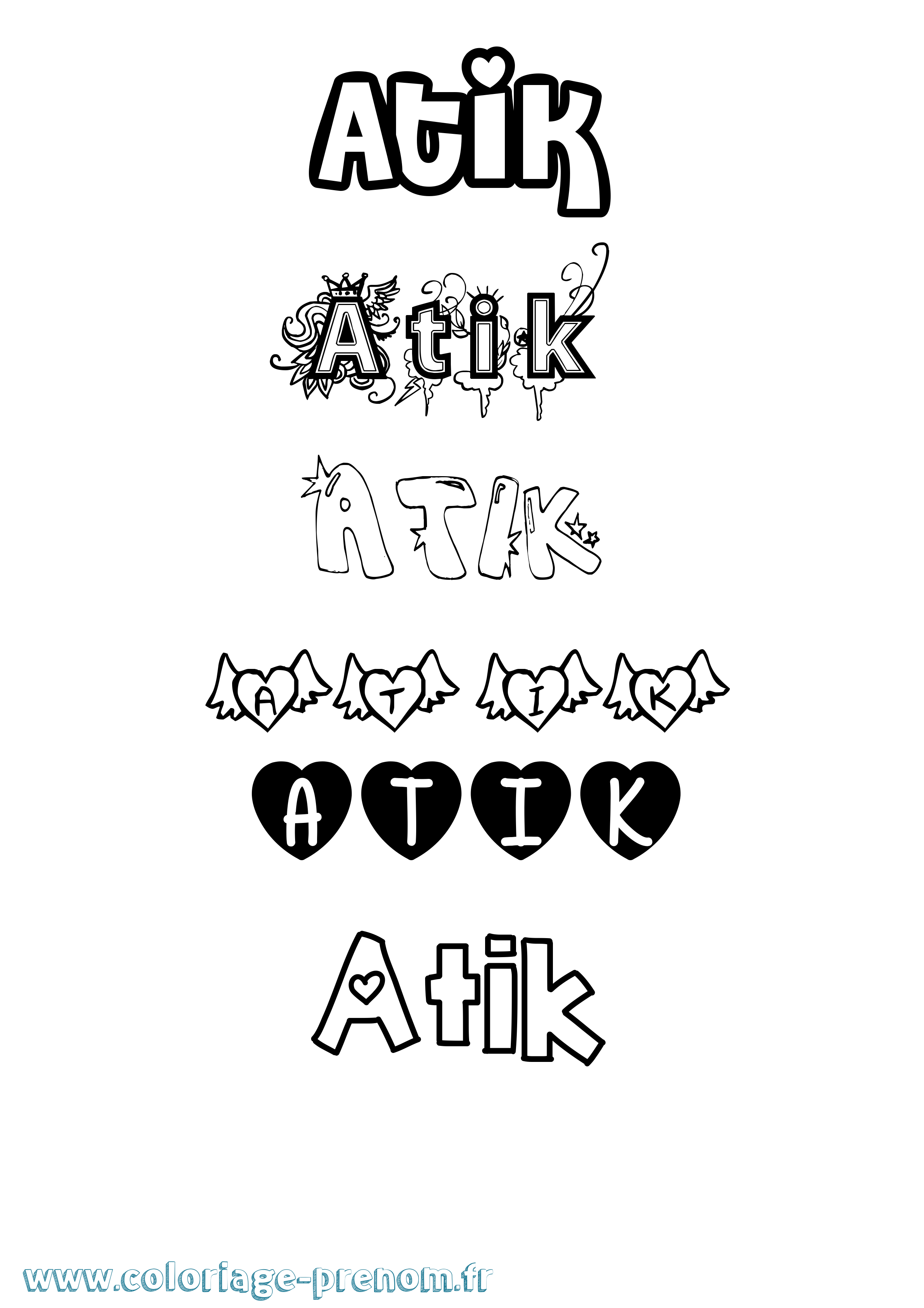 Coloriage Atik Girly Coloriage prénom Atik Girly