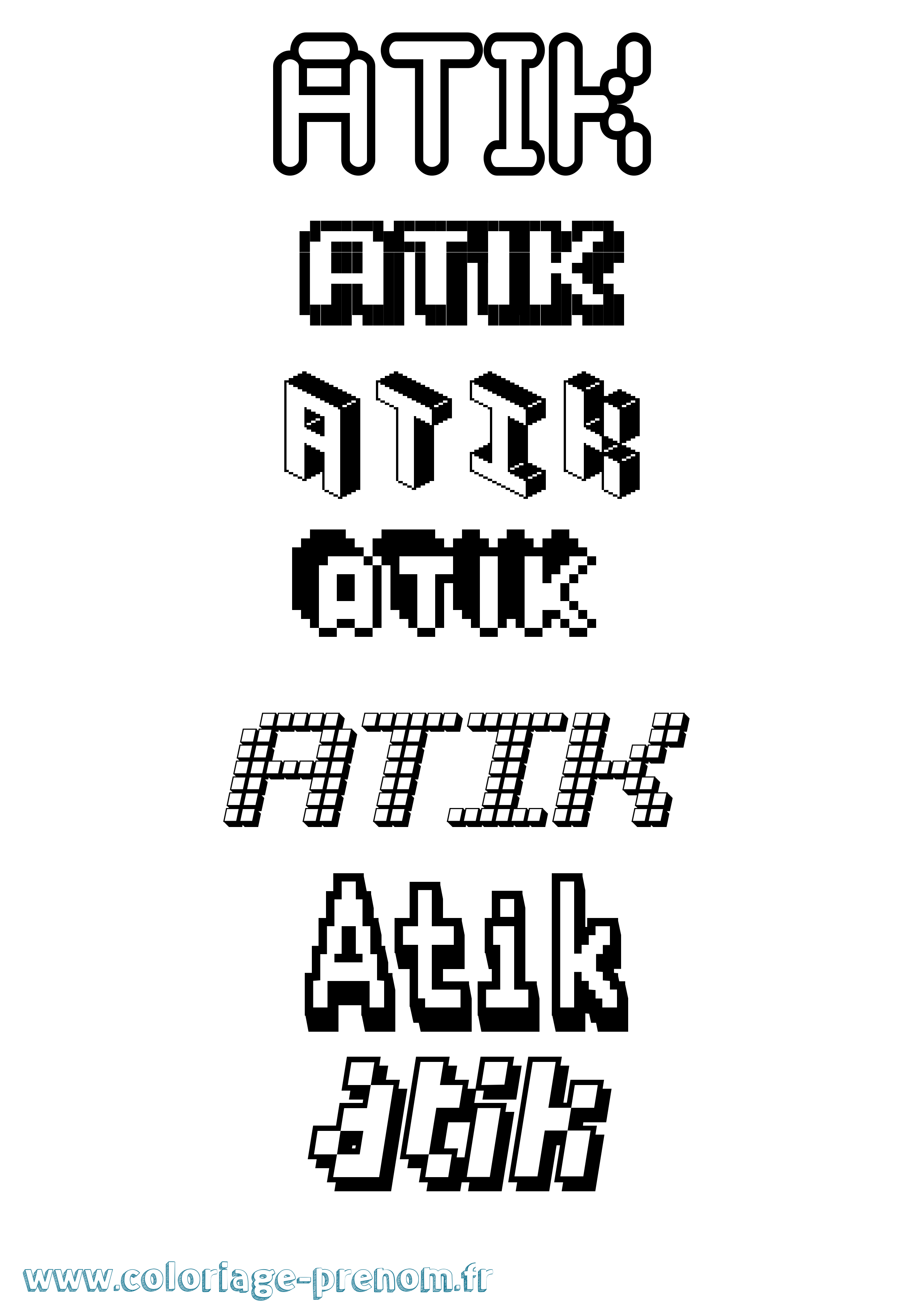 Coloriage Atik Pixel Coloriage prénom Atik Pixel
