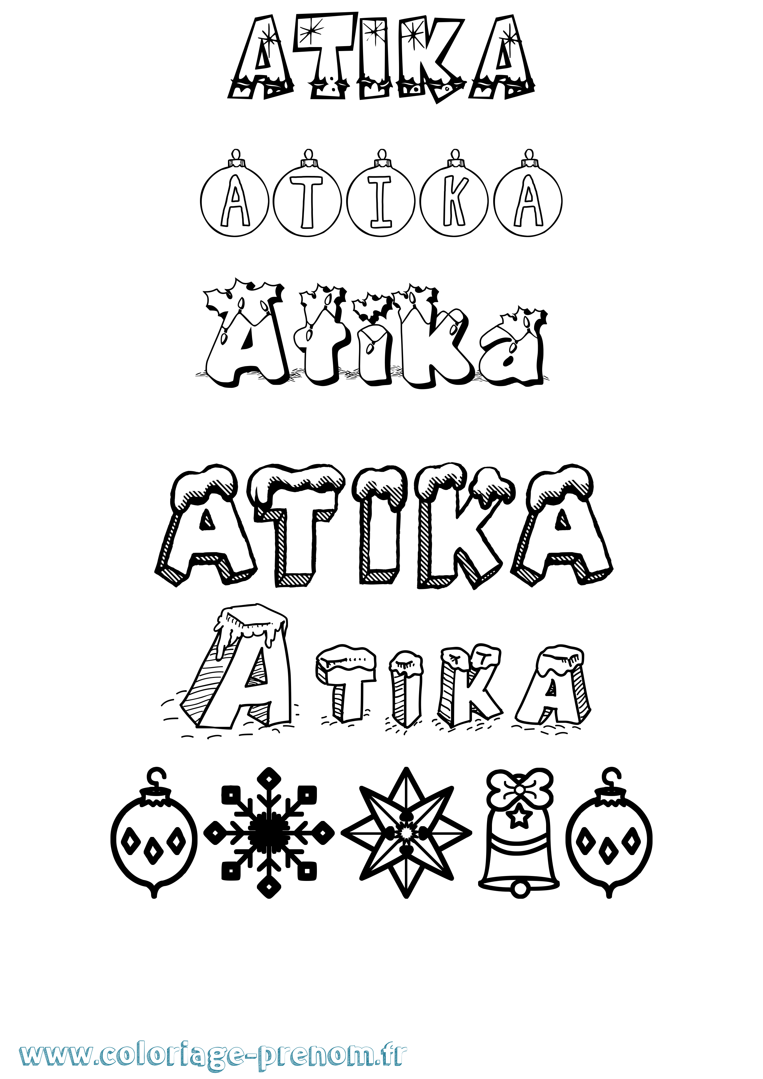 Coloriage Atika Noël Coloriage prénom Atika Noël