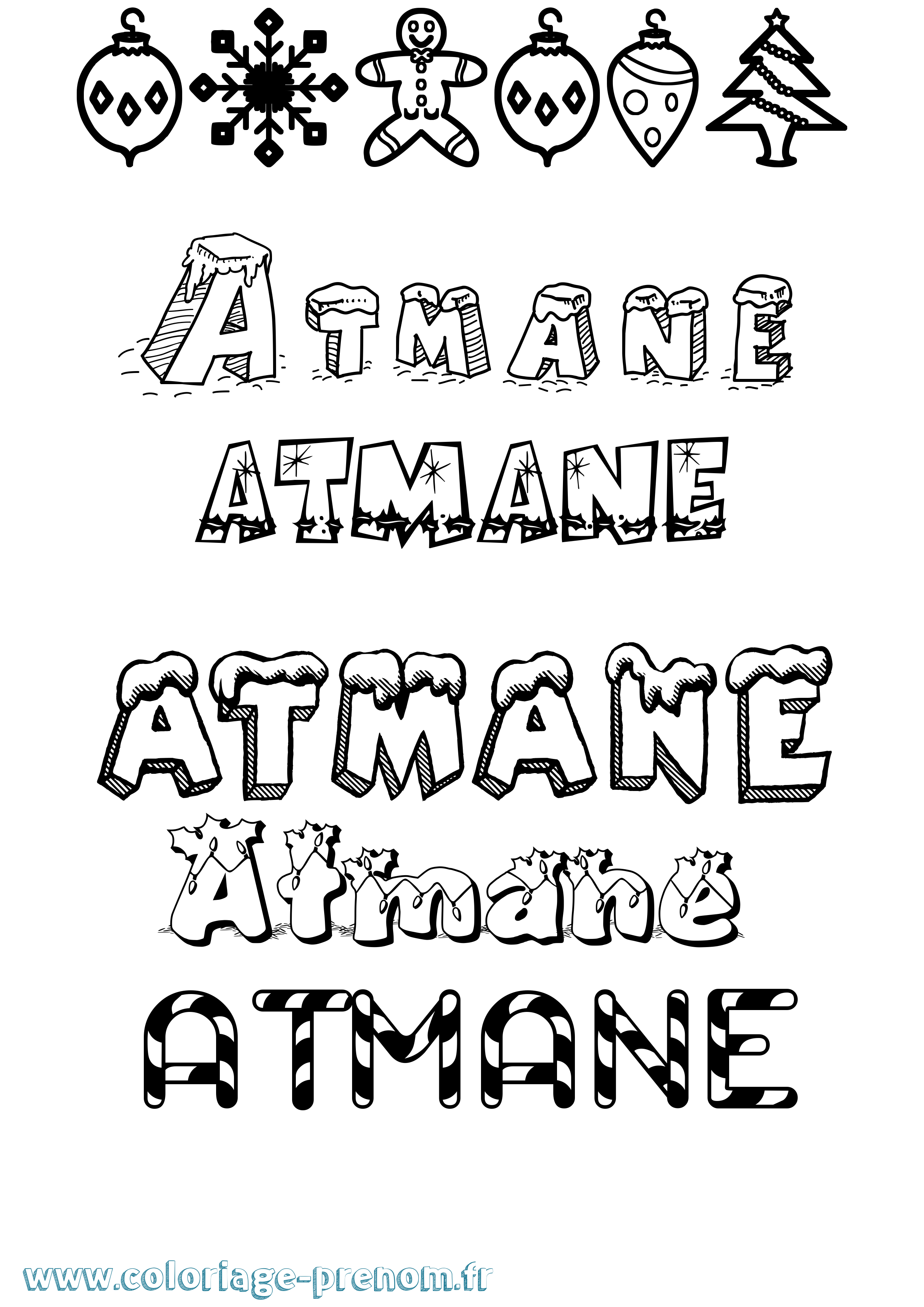 Coloriage Atmane Noël Coloriage prénom Atmane Noël