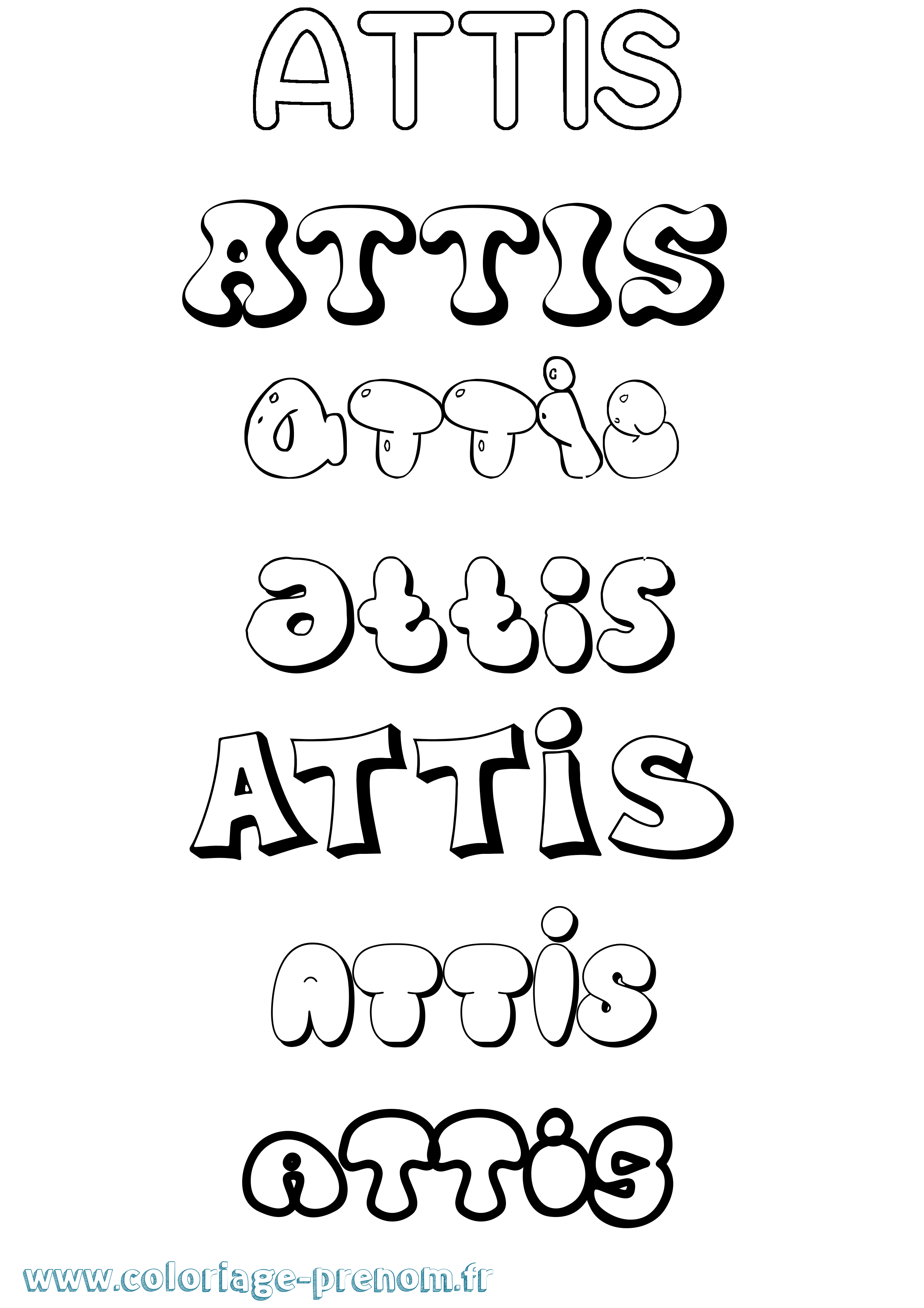 Coloriage Attis Bubble Coloriage prénom Attis Bubble