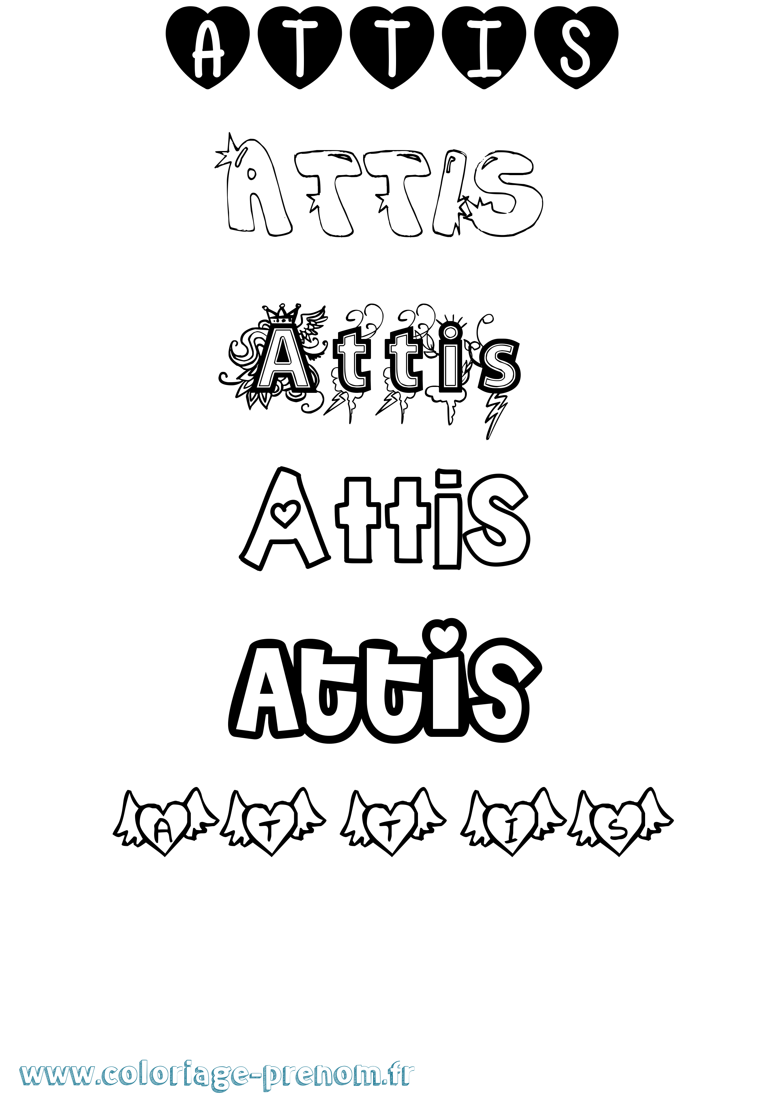 Coloriage Attis Girly Coloriage prénom Attis Girly