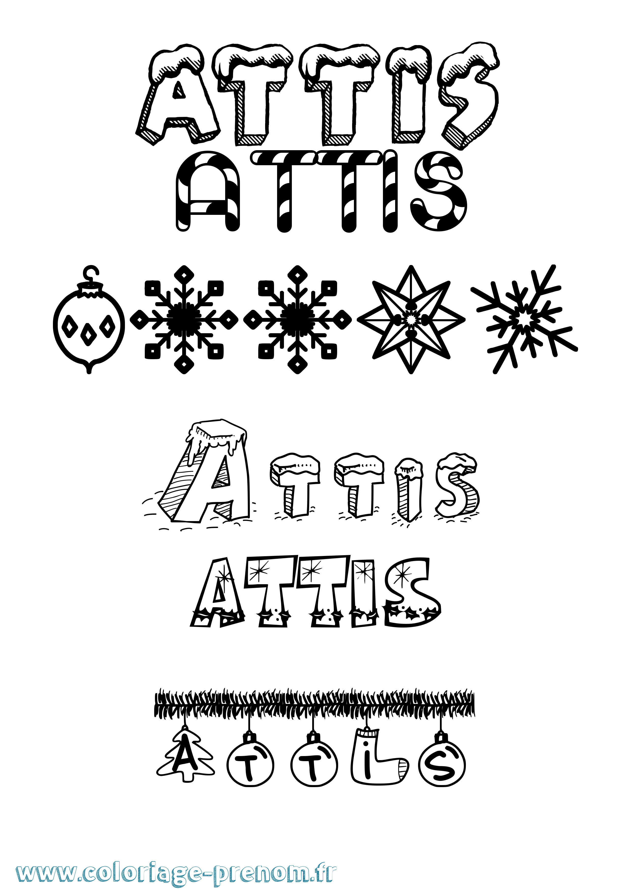 Coloriage Attis Noël Coloriage prénom Attis Noël