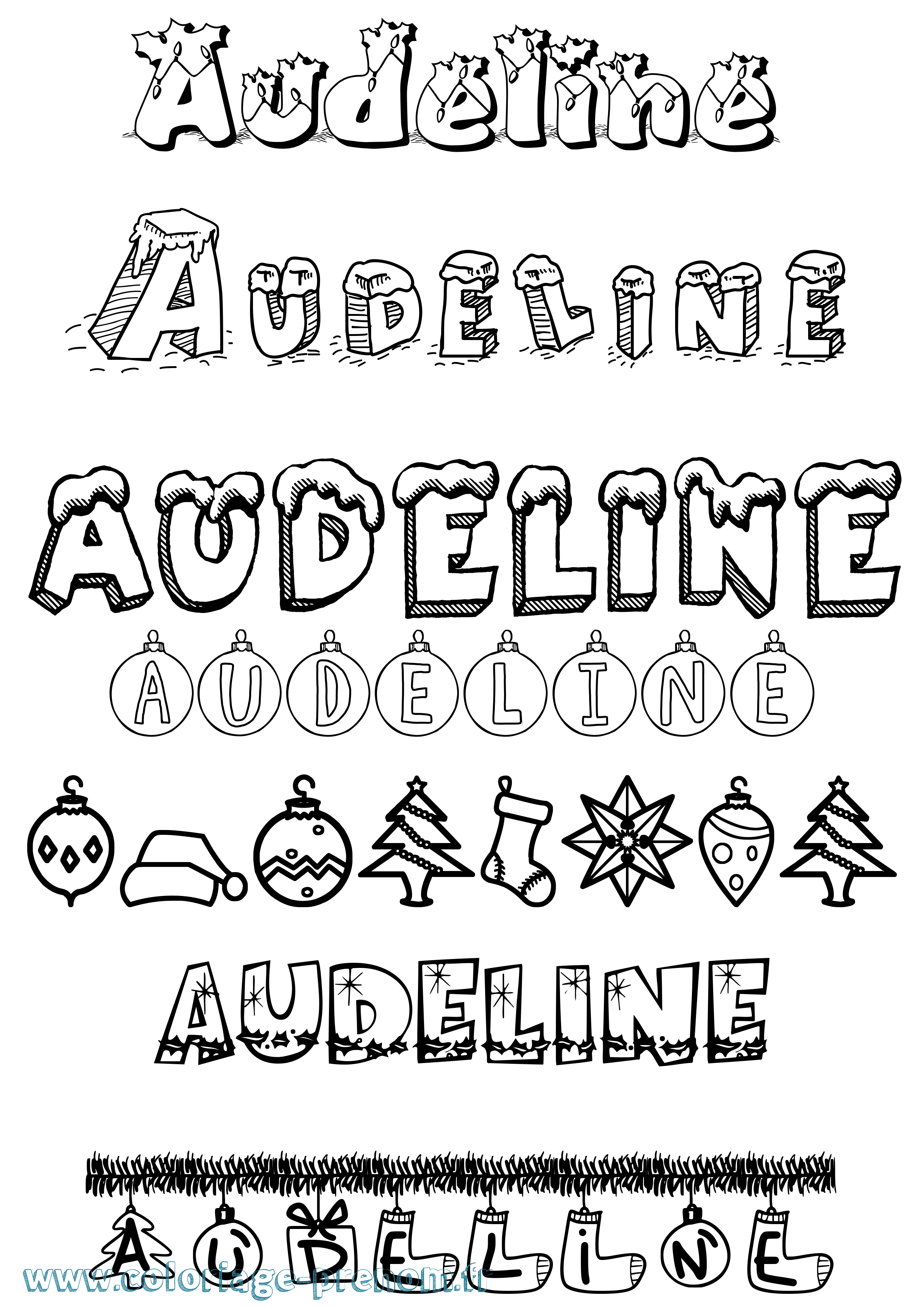 Coloriage Audeline Noël Coloriage prénom Audeline Noël