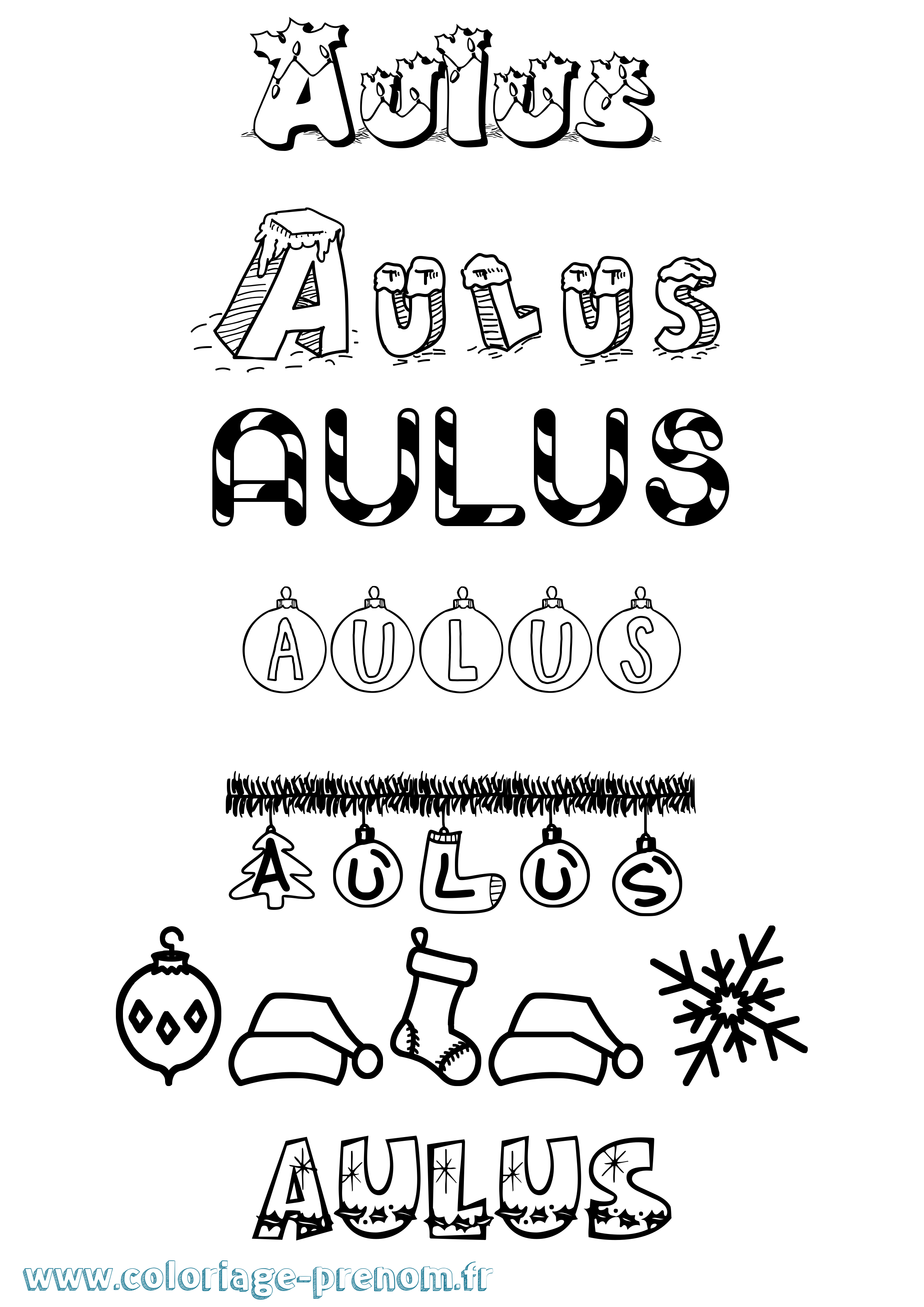 Coloriage Aulus Noël Coloriage prénom Aulus Noël