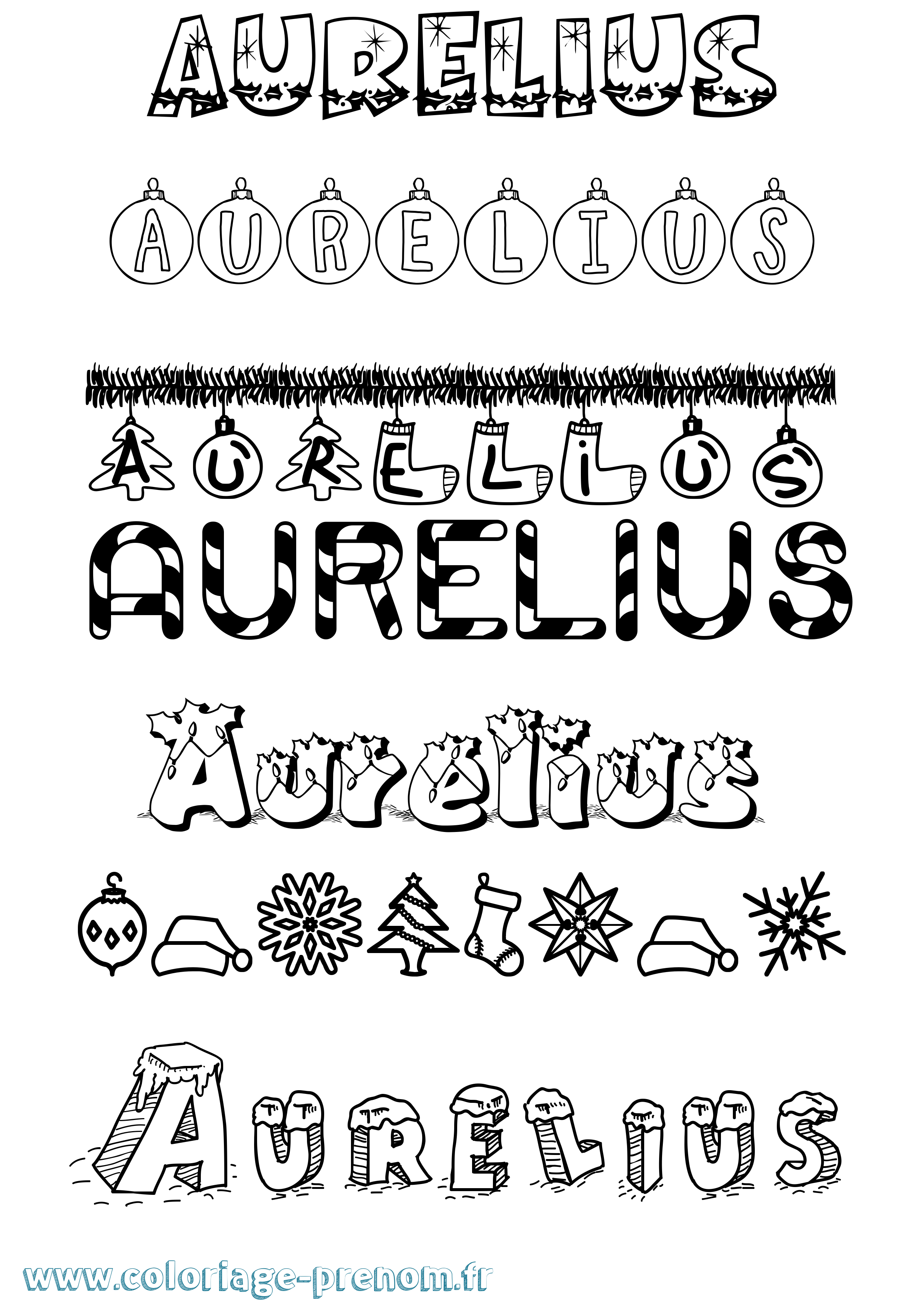 Coloriage Aurelius Noël Coloriage prénom Aurelius Noël