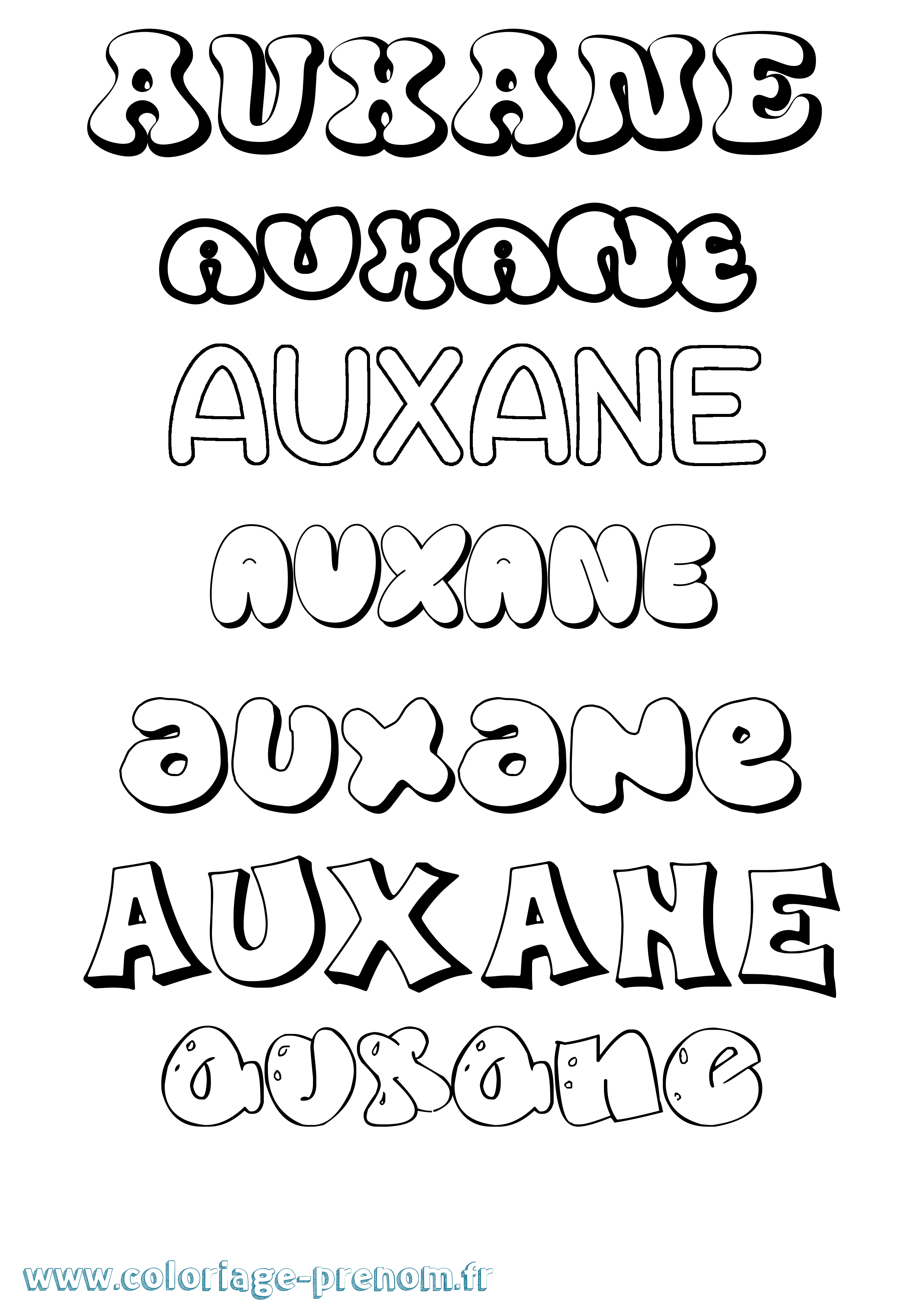 Coloriage Auxane Bubble Coloriage prénom Auxane Bubble