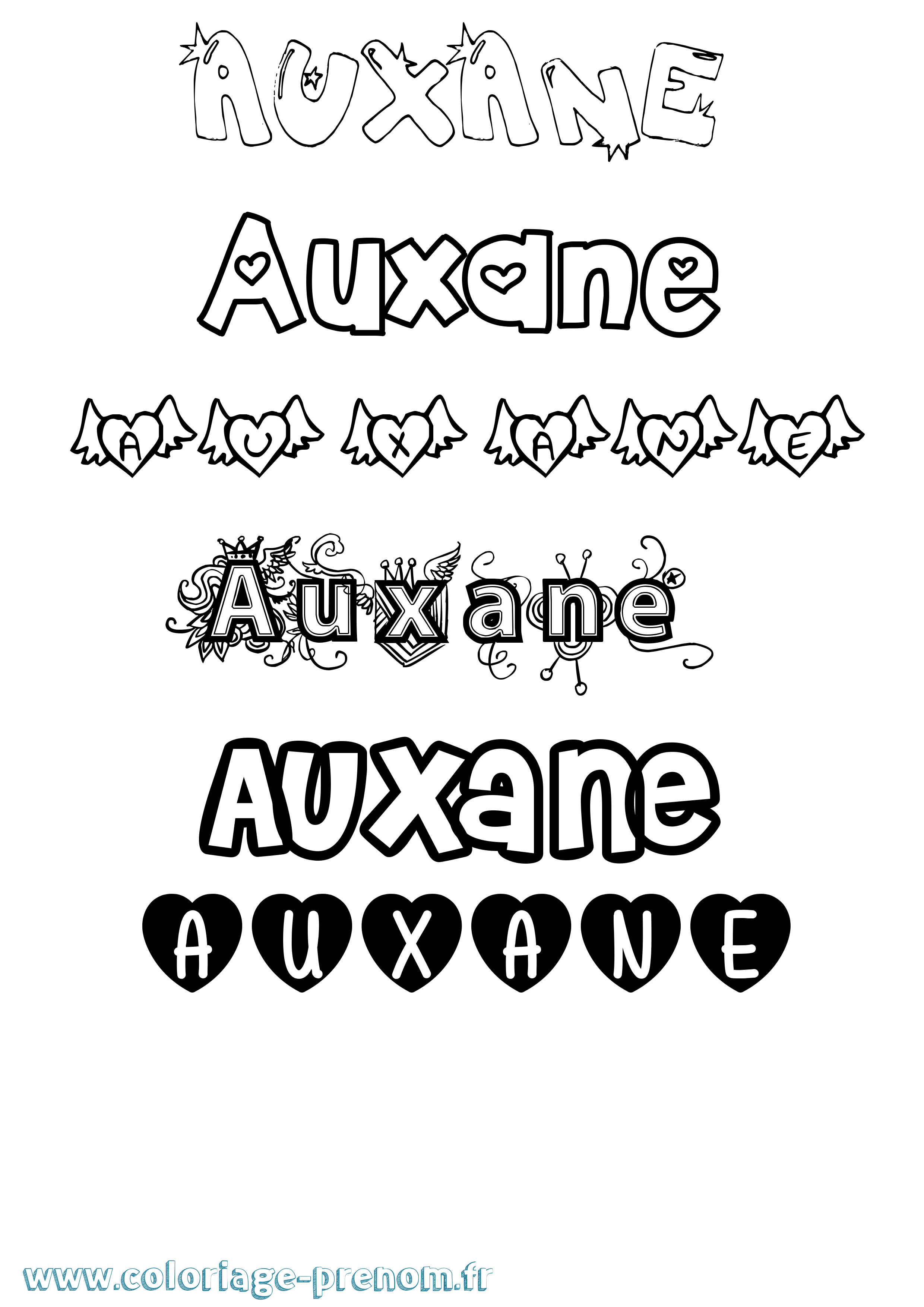 Coloriage Auxane Girly Coloriage prénom Auxane Girly