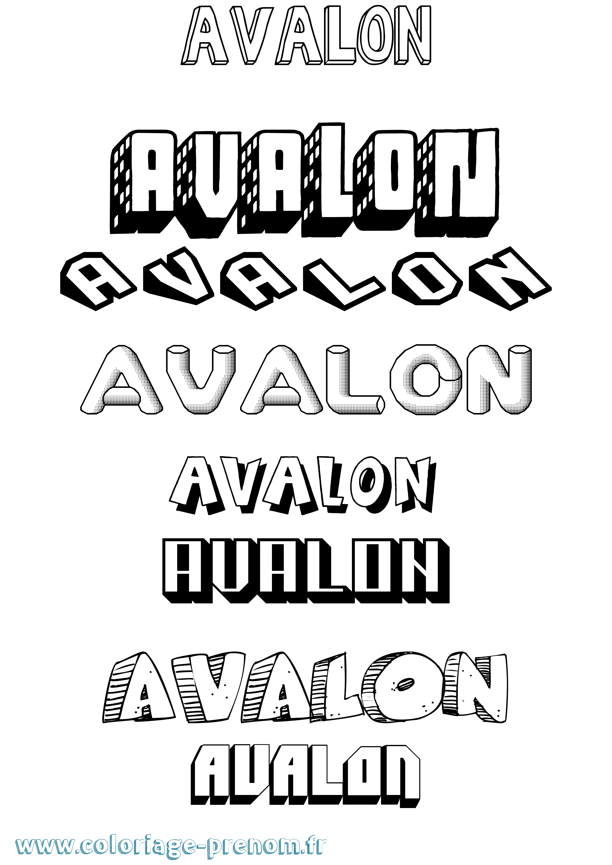 Coloriage Avalon Effet 3D Coloriage prénom Avalon Effet 3D