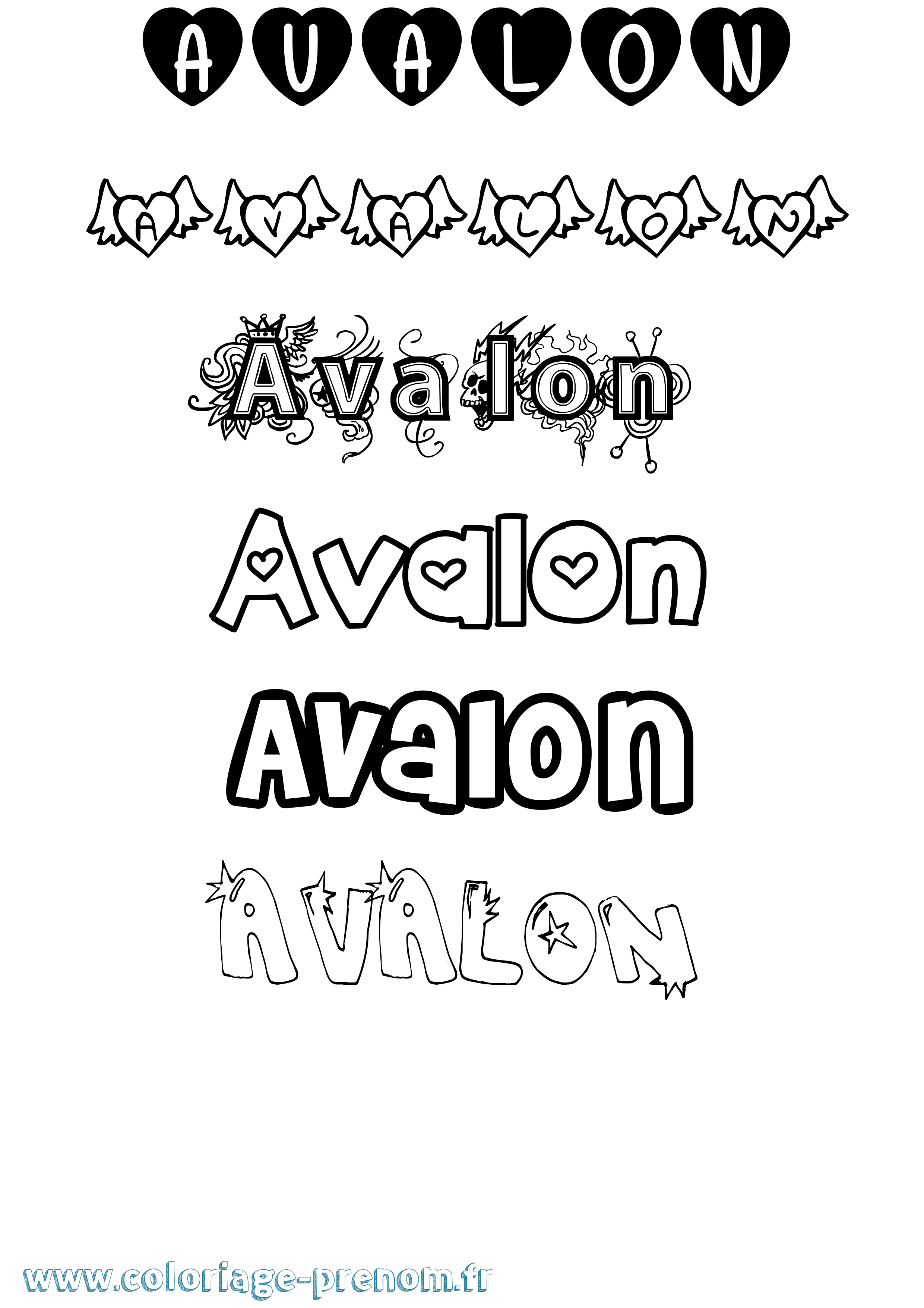 Coloriage Avalon Girly Coloriage prénom Avalon Girly
