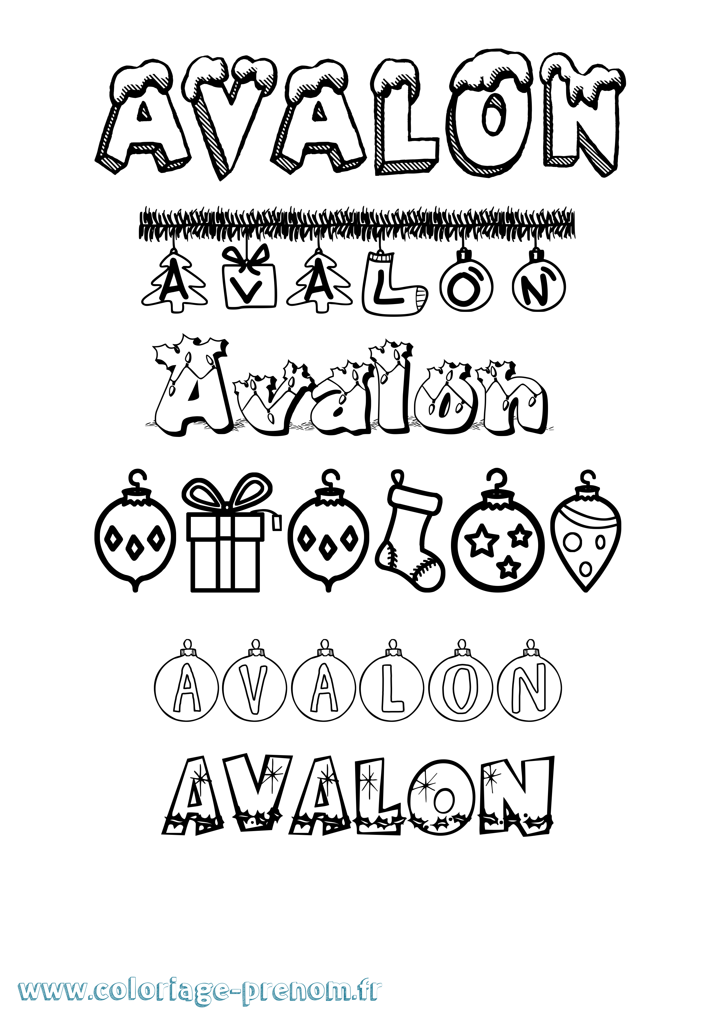 Coloriage Avalon Noël Coloriage prénom Avalon Noël