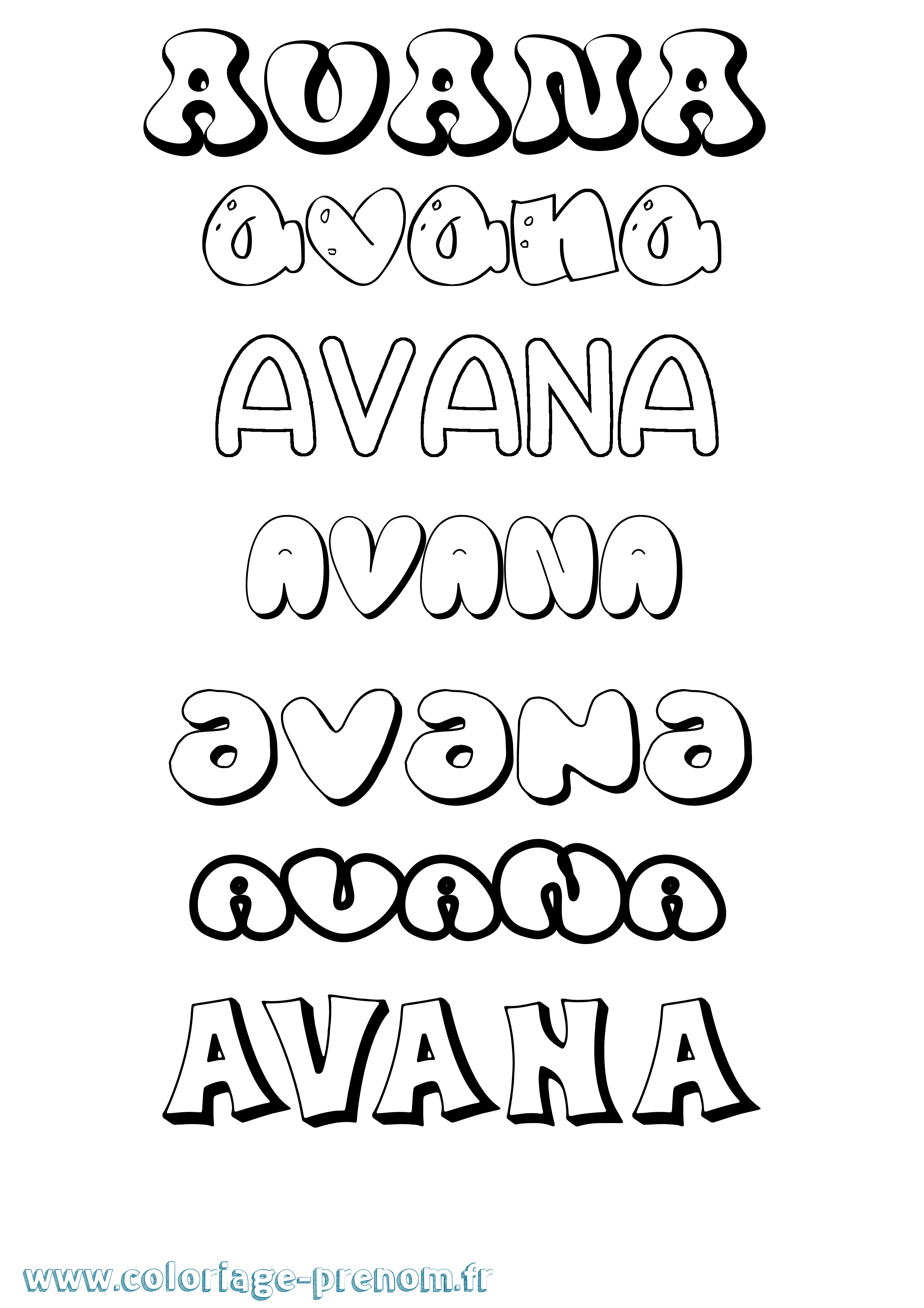 Coloriage Avana Bubble Coloriage prénom Avana Bubble