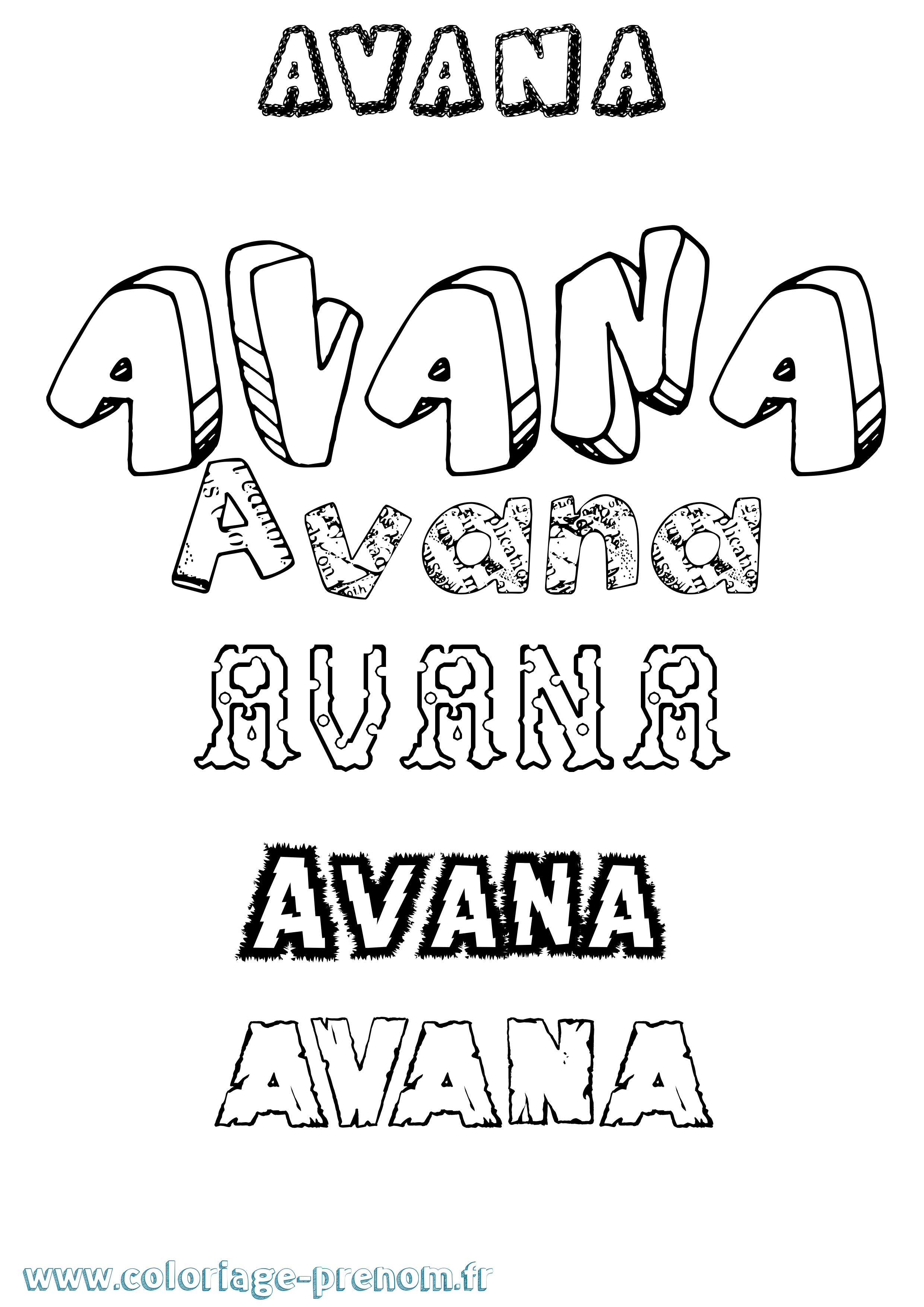Coloriage Avana Destructuré Coloriage prénom Avana Destructuré