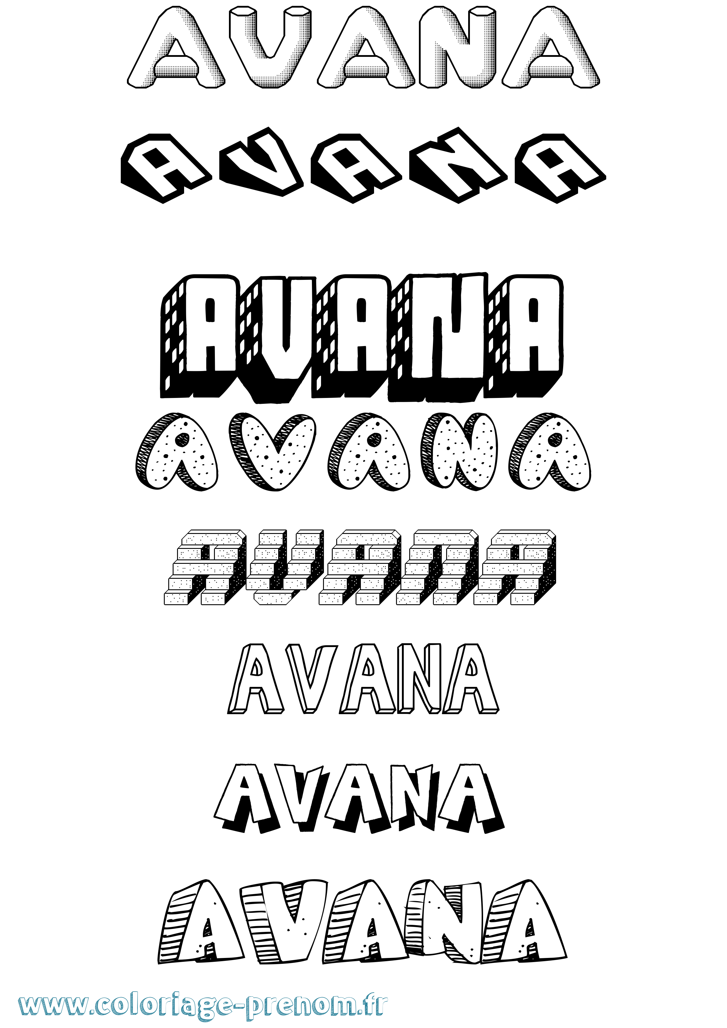 Coloriage Avana Effet 3D Coloriage prénom Avana Effet 3D