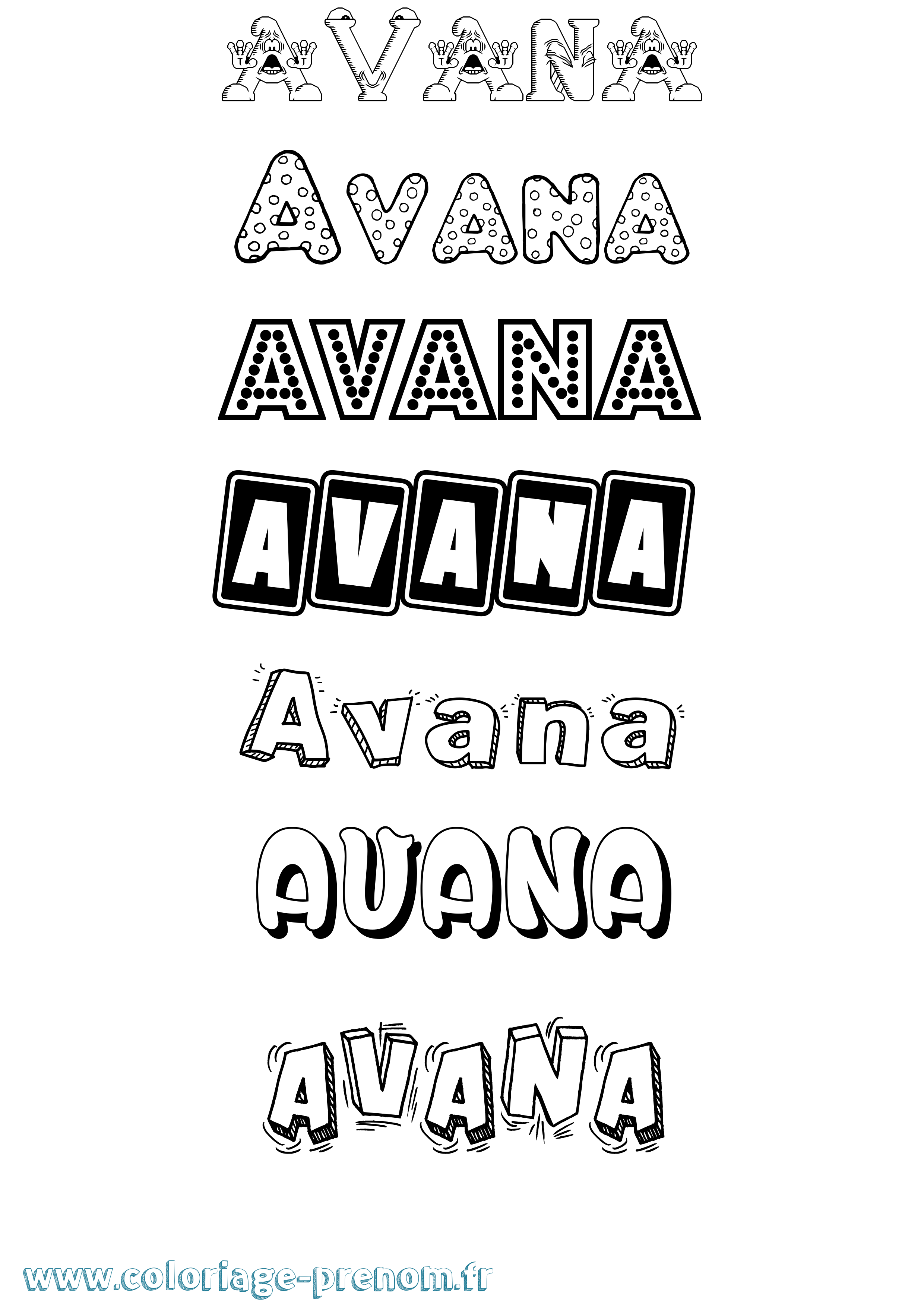 Coloriage Avana Fun Coloriage prénom Avana Fun