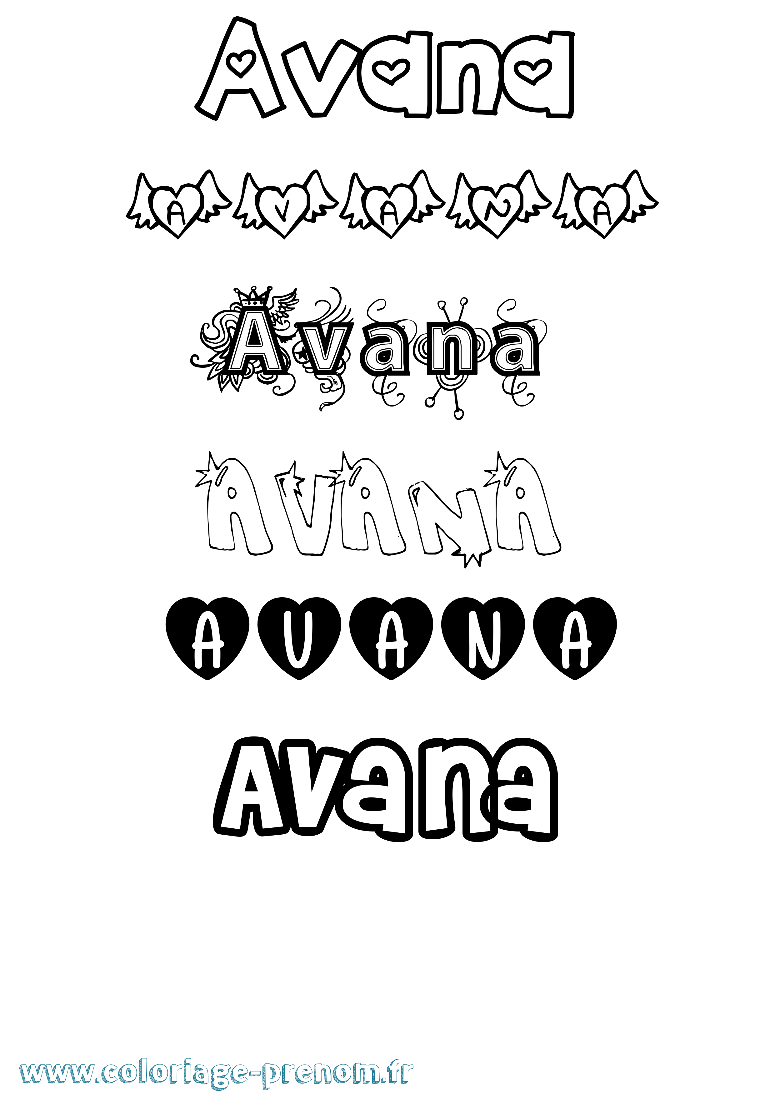 Coloriage Avana Girly Coloriage prénom Avana Girly