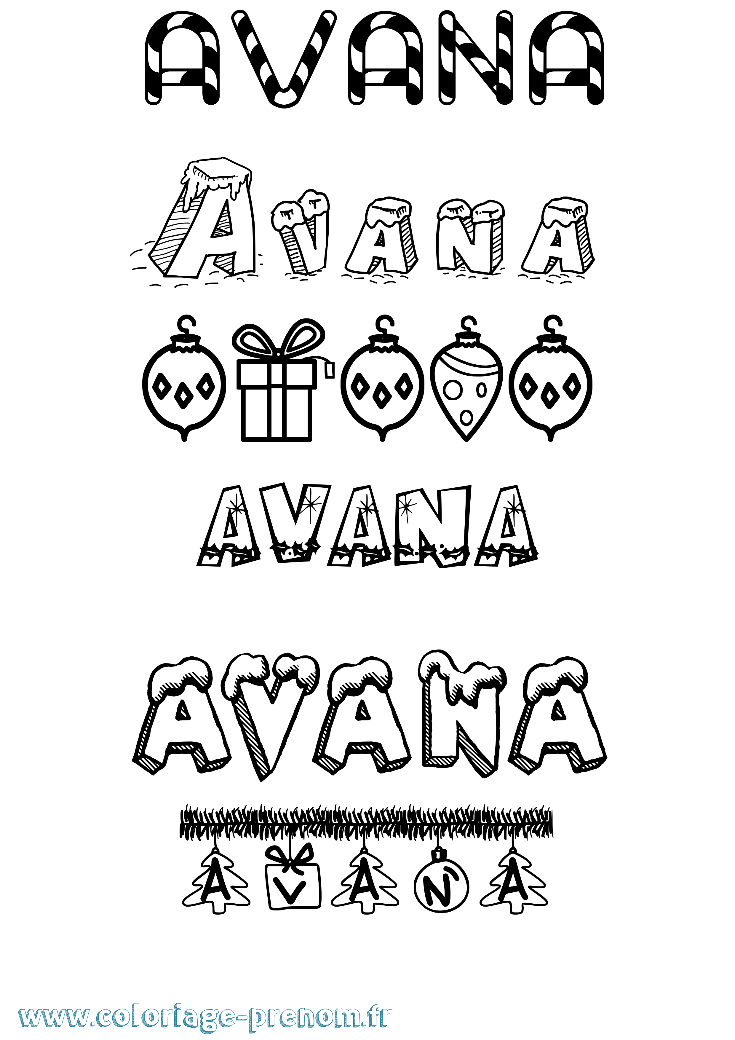 Coloriage Avana Noël Coloriage prénom Avana Noël