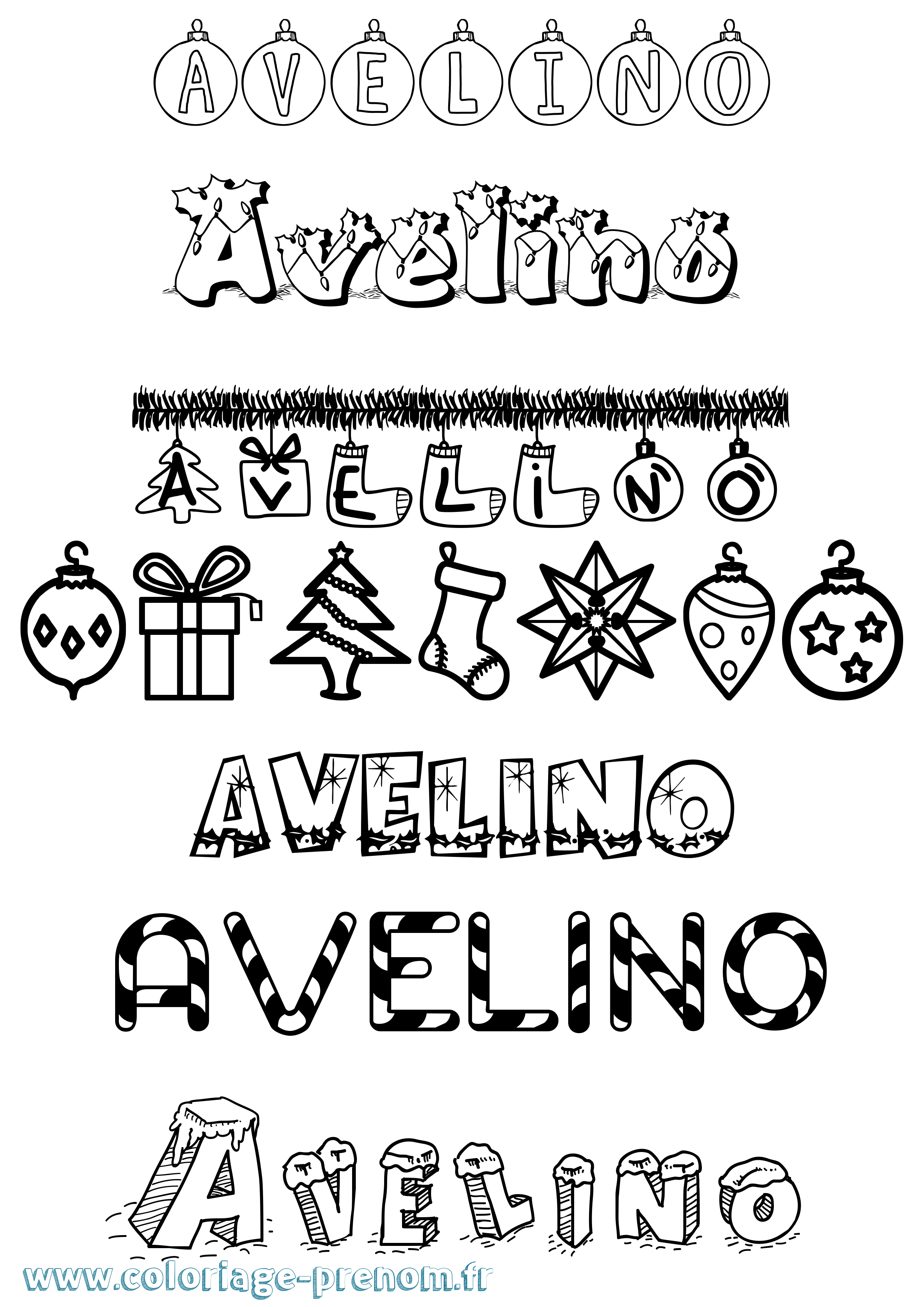 Coloriage Avelino Noël Coloriage prénom Avelino Noël