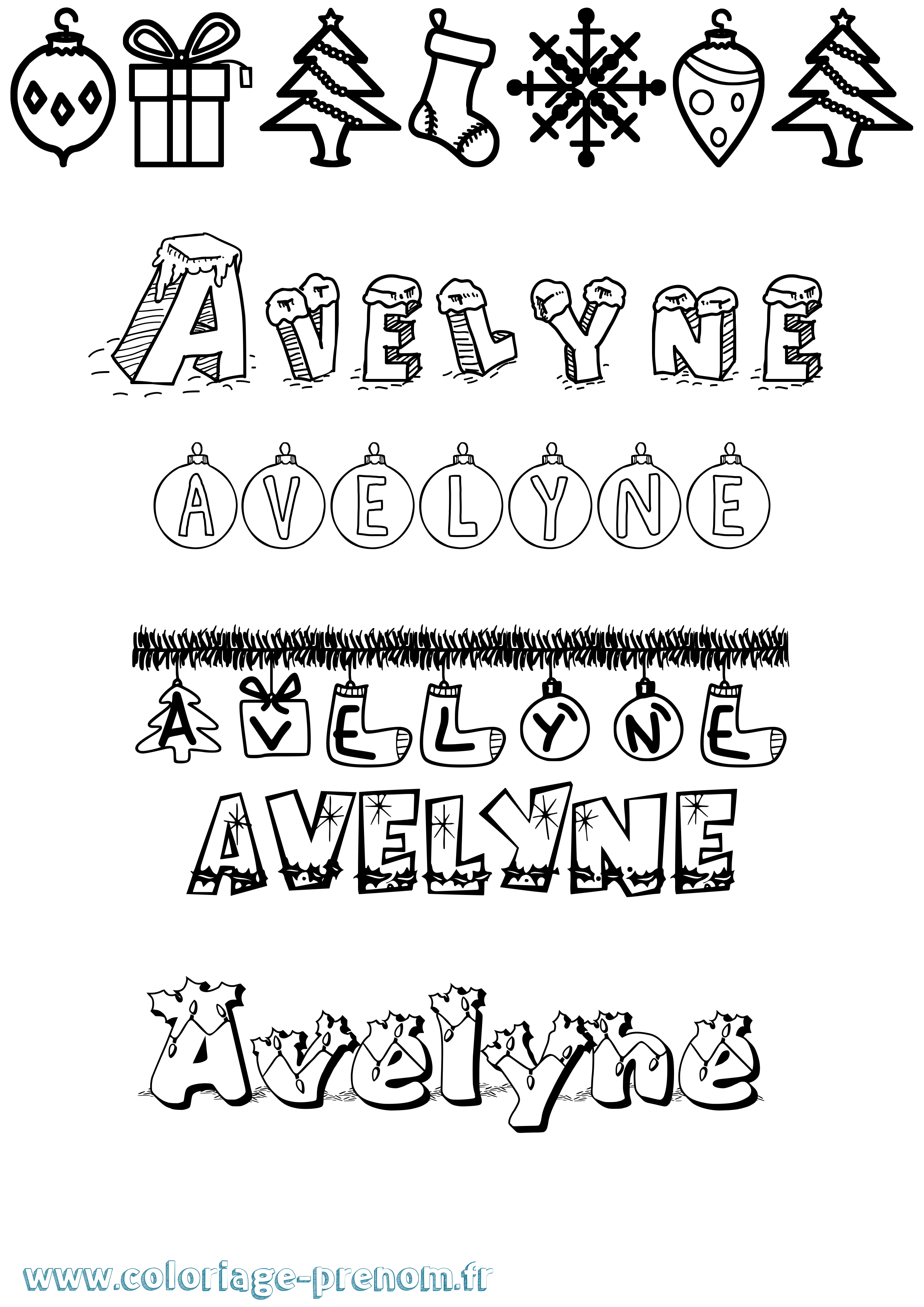 Coloriage Avelyne Noël Coloriage prénom Avelyne Noël