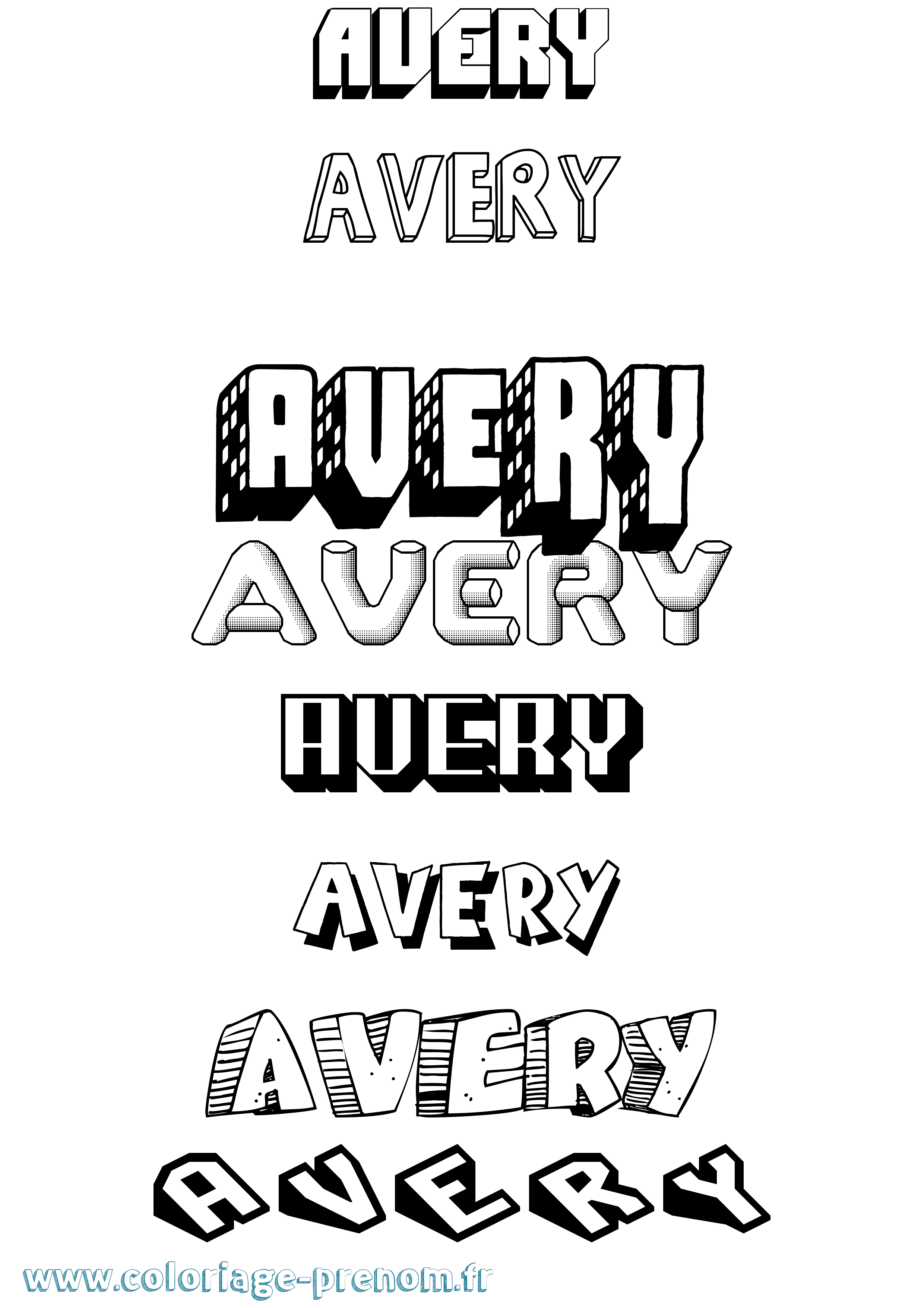 Coloriage Avery Effet 3D Coloriage prénom Avery Effet 3D