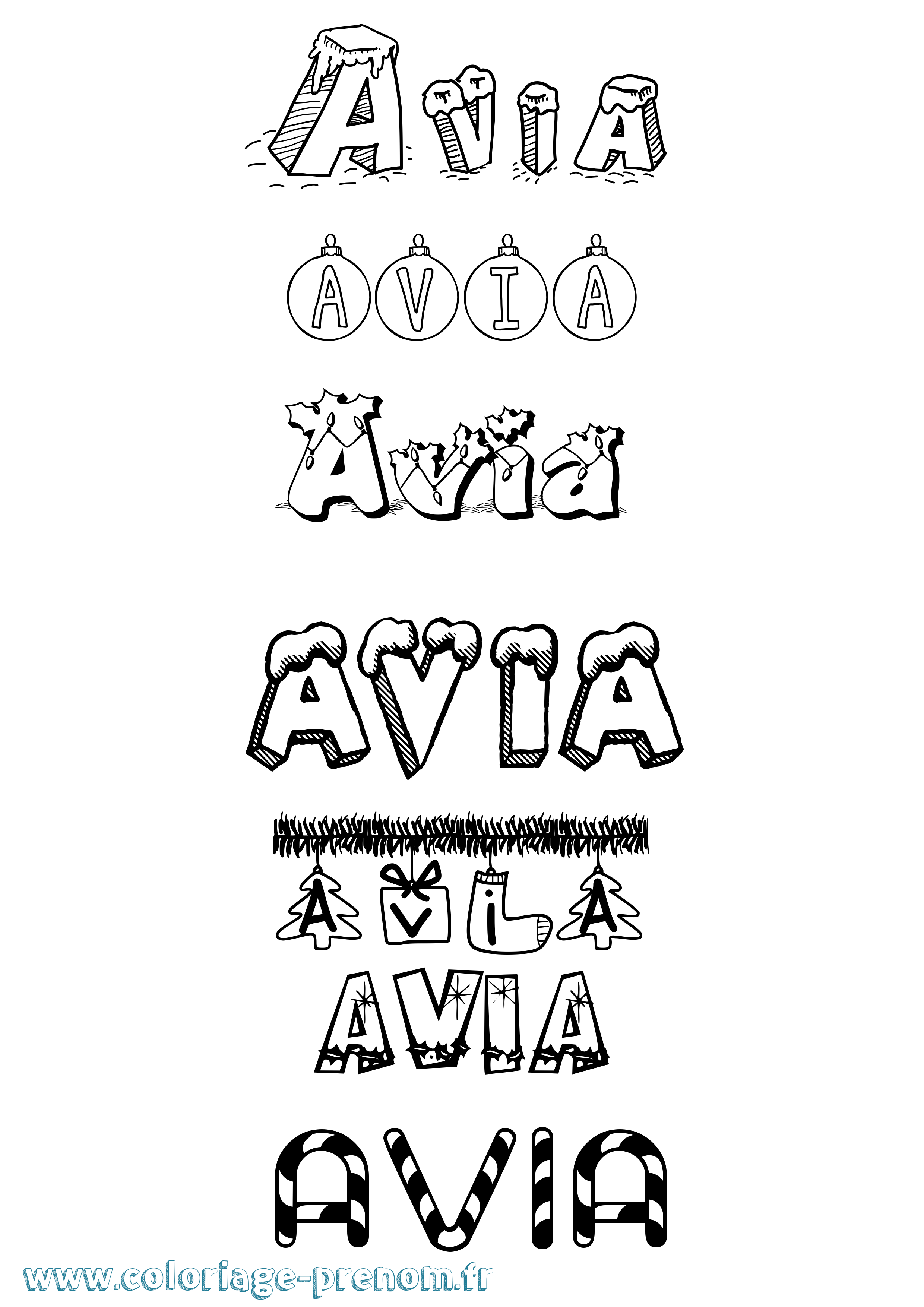 Coloriage Avia Noël Coloriage prénom Avia Noël