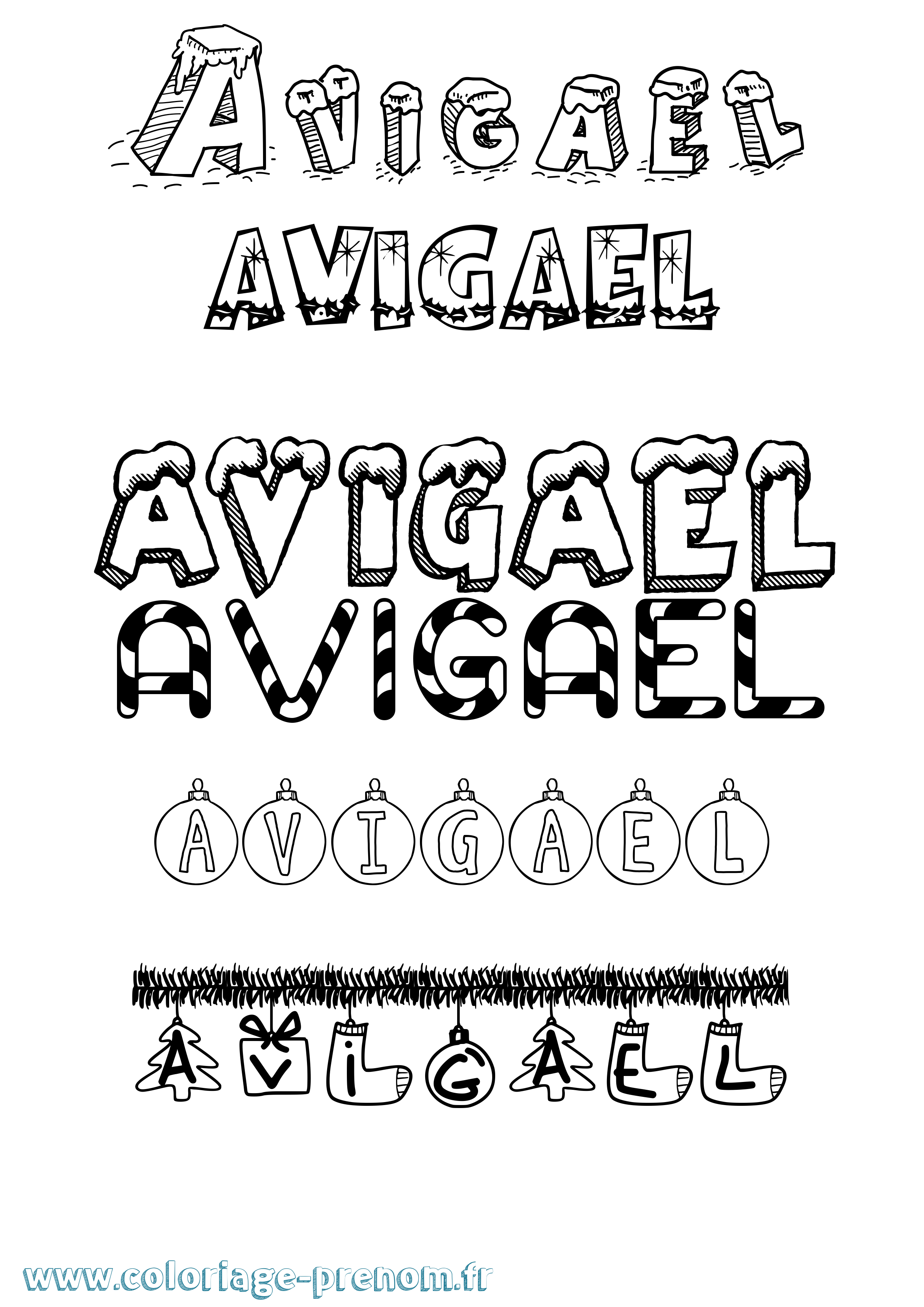 Coloriage Avigael Noël Coloriage prénom Avigael Noël