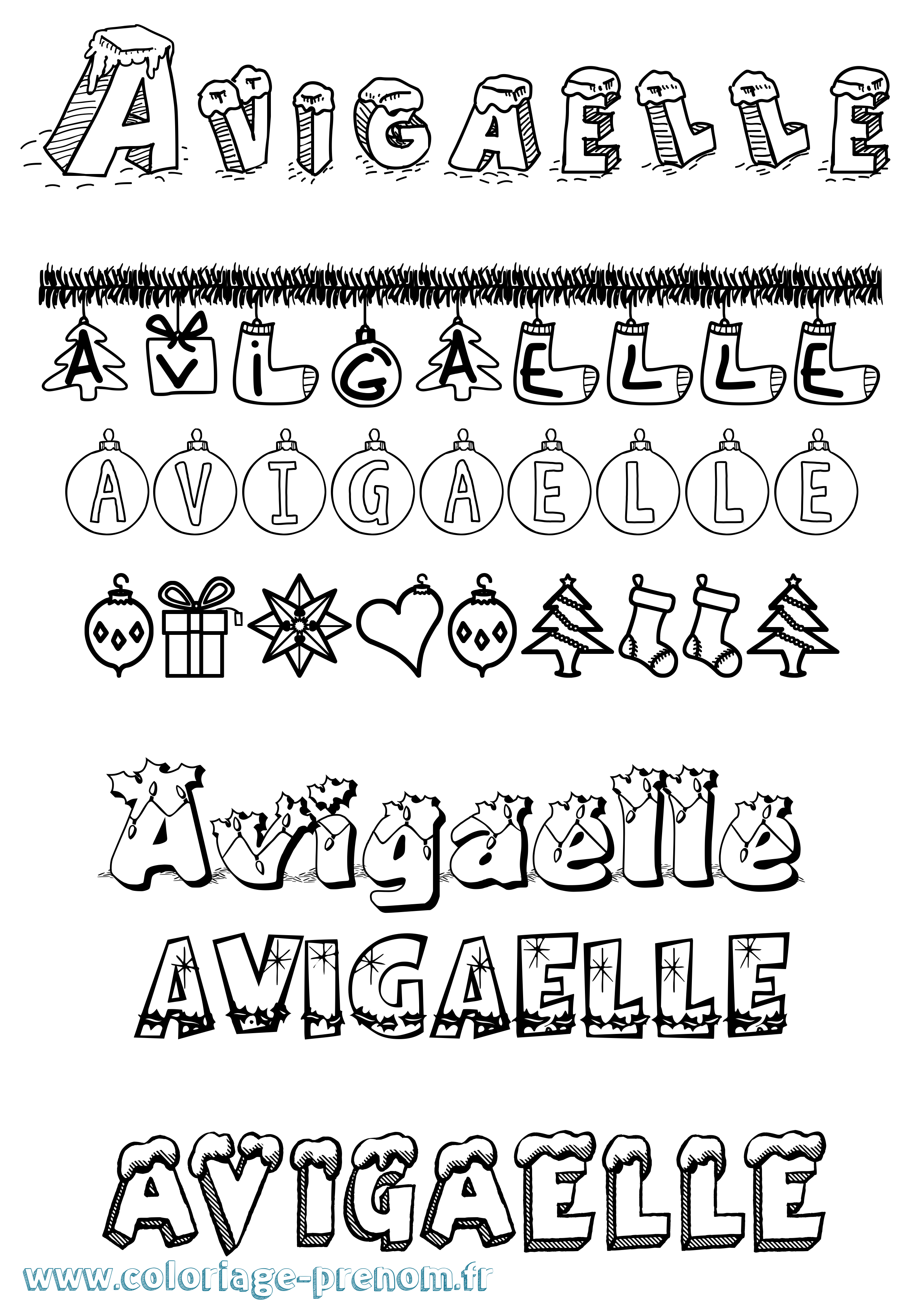 Coloriage Avigaelle Noël Coloriage prénom Avigaelle Noël