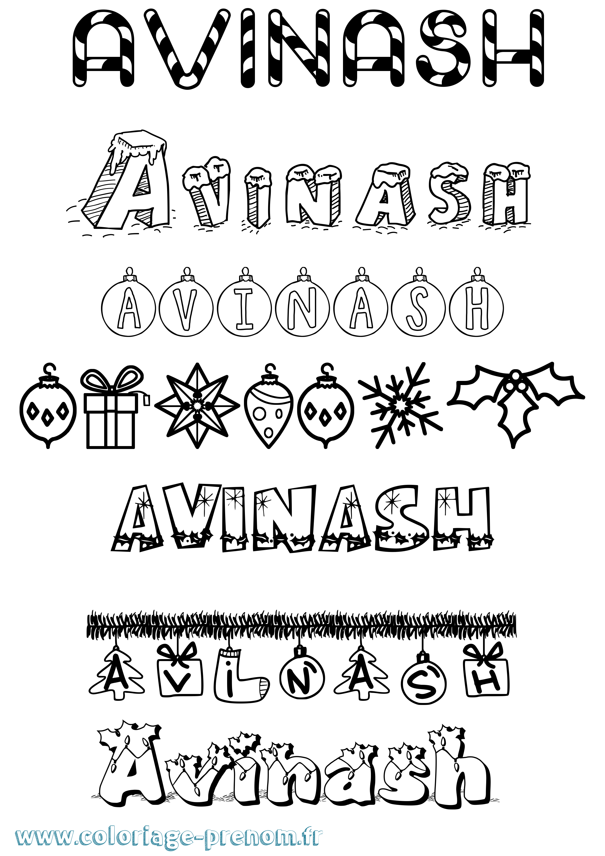 Coloriage Avinash Noël Coloriage prénom Avinash Noël