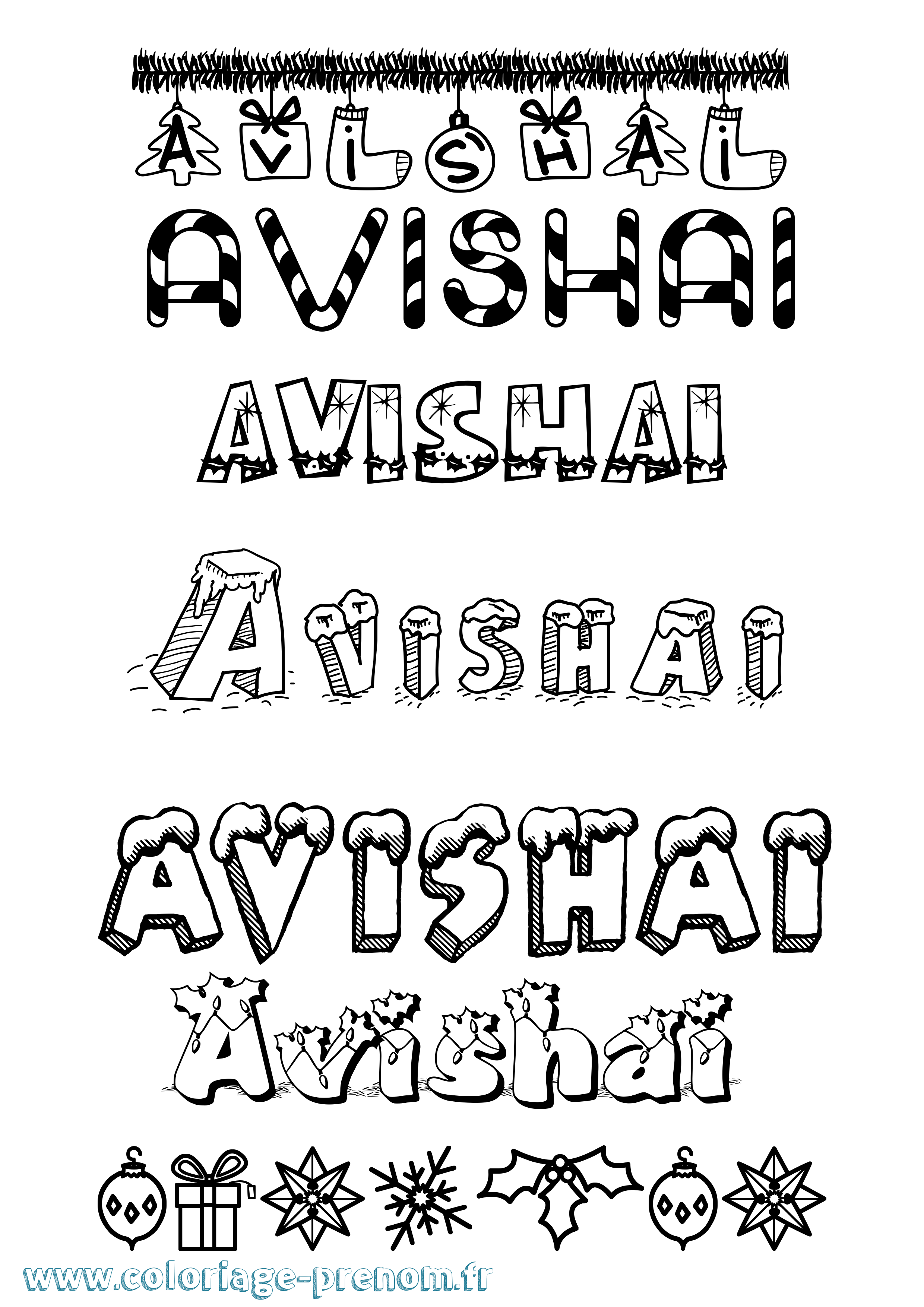 Coloriage Avishai Noël Coloriage prénom Avishai Noël