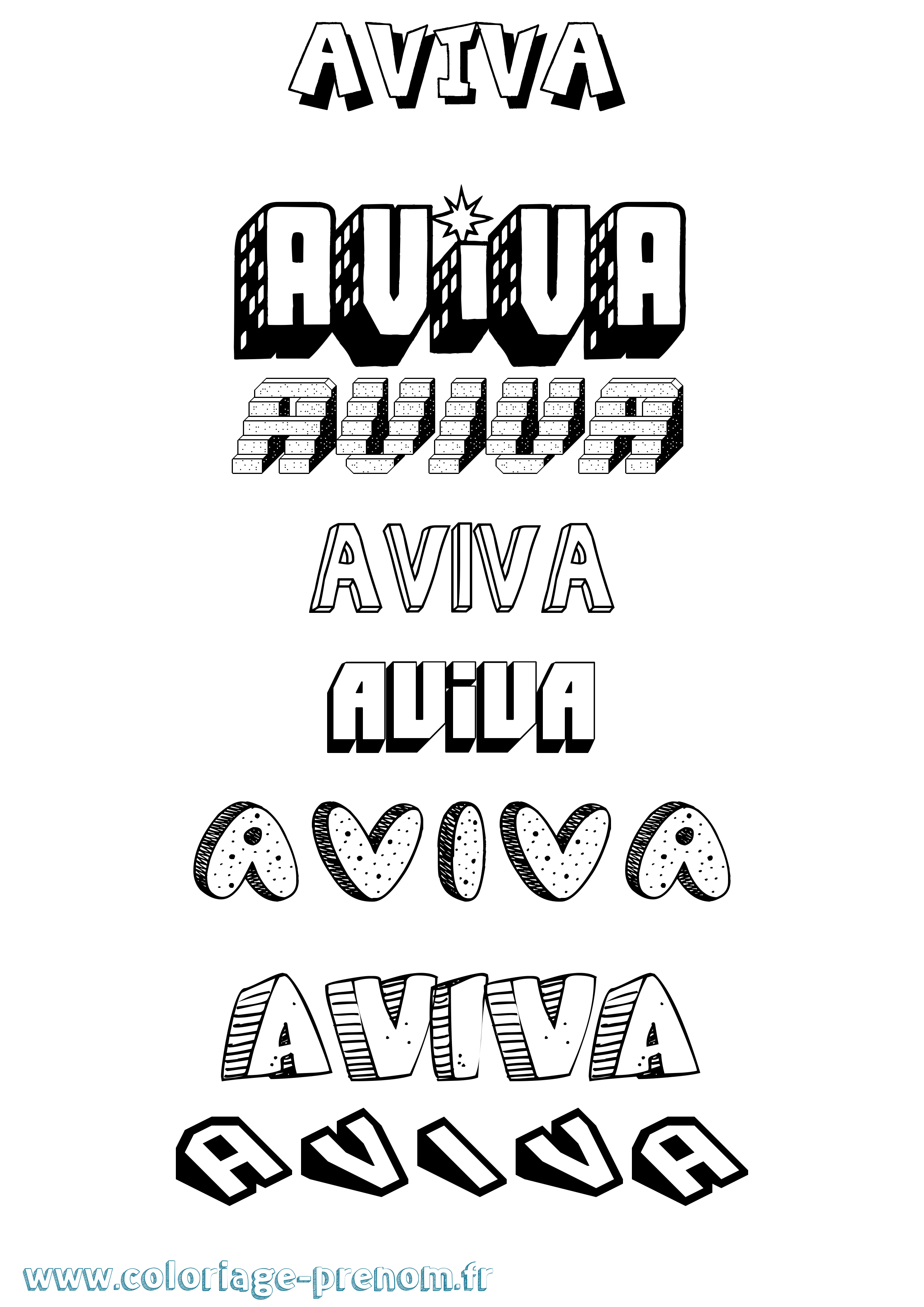 Coloriage Aviva Effet 3D Coloriage prénom Aviva Effet 3D