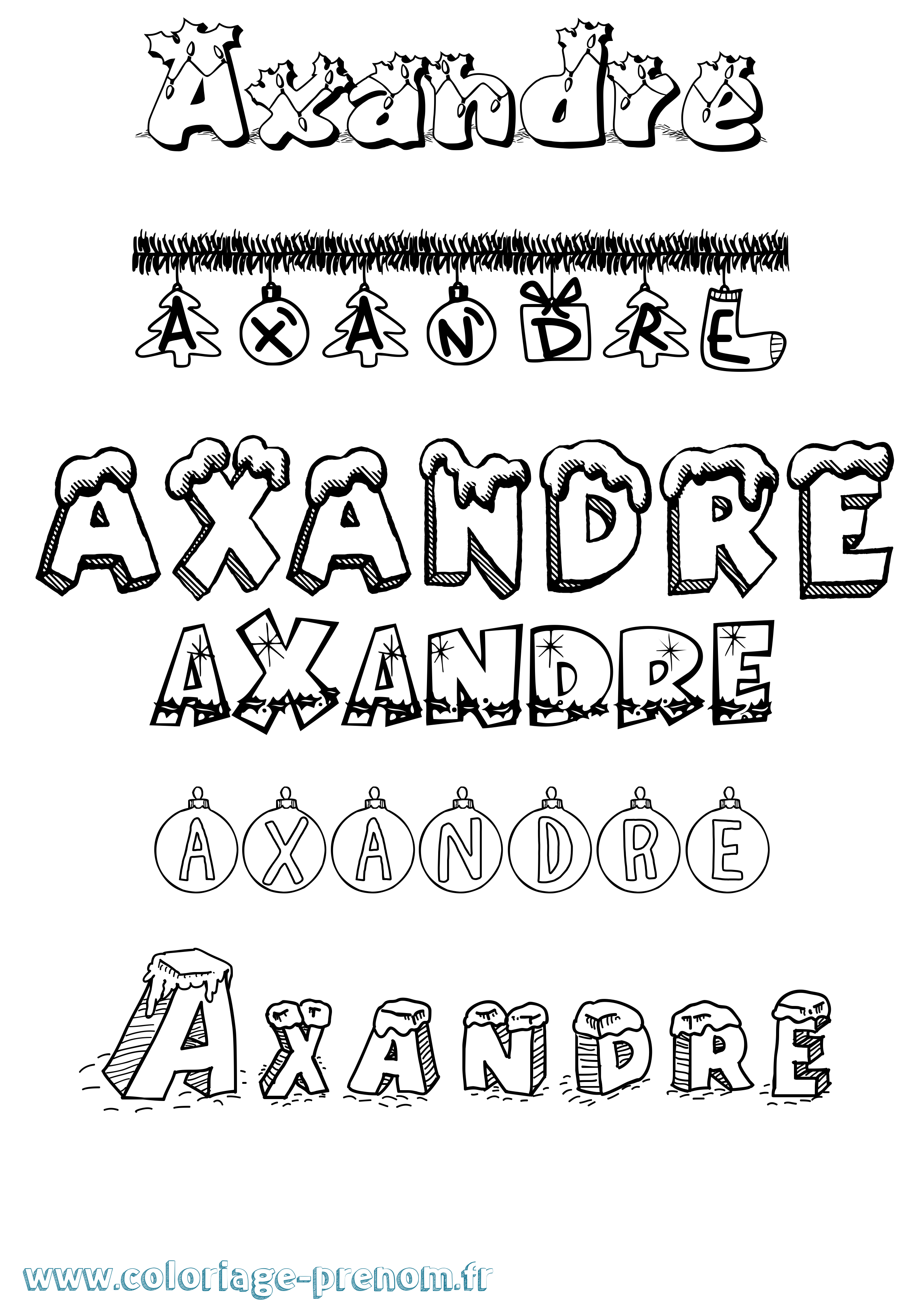 Coloriage Axandre Noël Coloriage prénom Axandre Noël