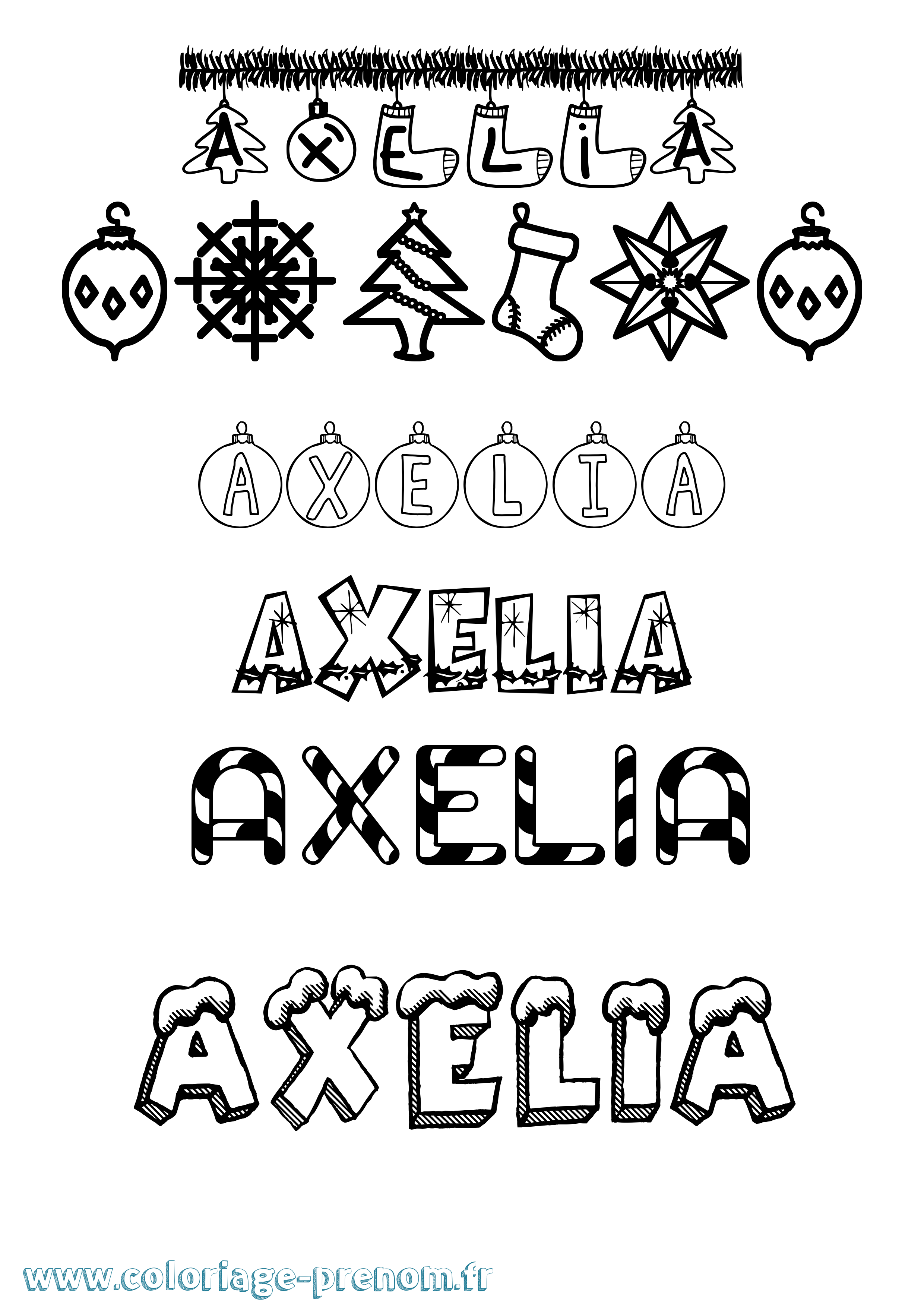 Coloriage Axelia Noël Coloriage prénom Axelia Noël