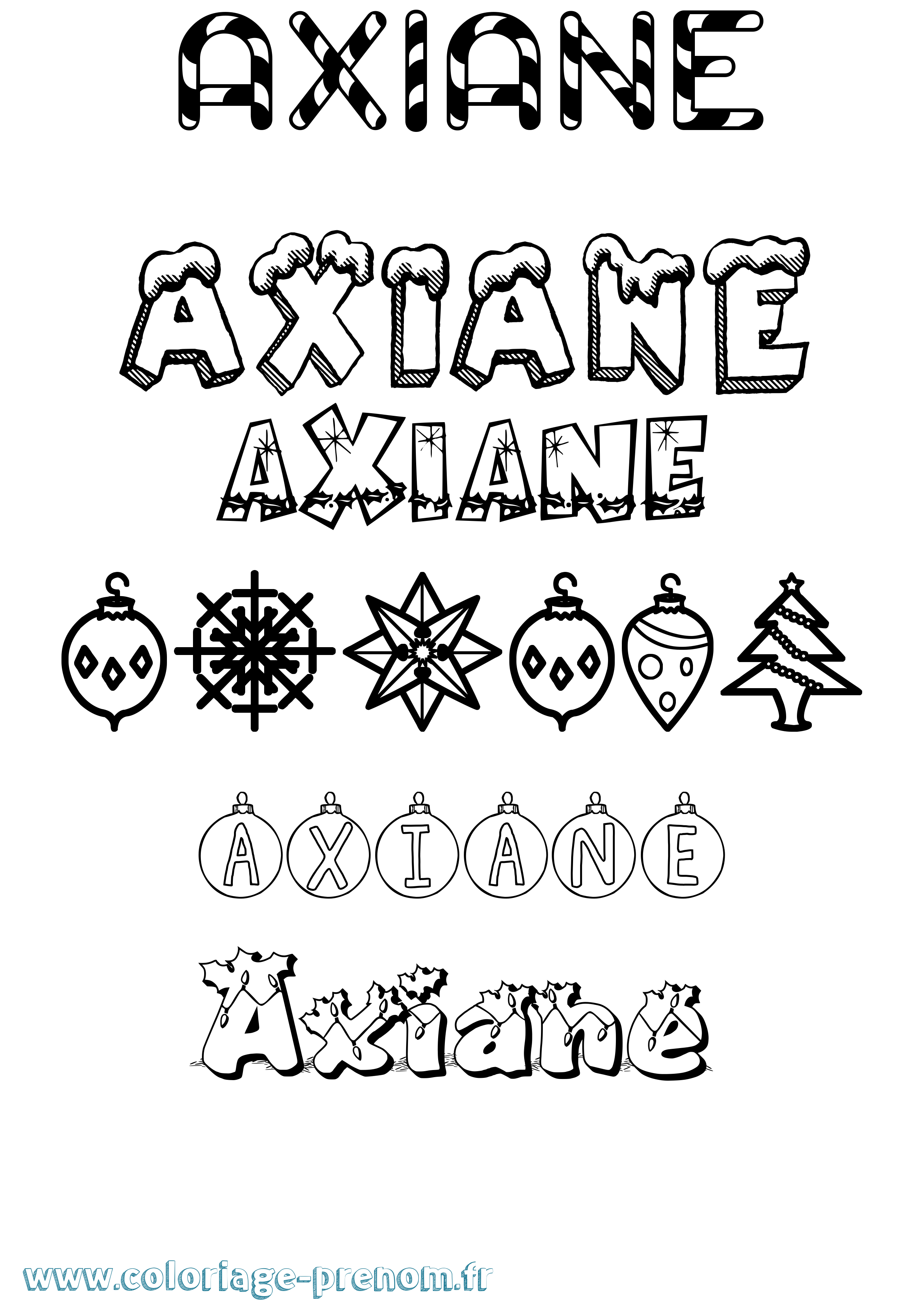 Coloriage Axiane Noël Coloriage prénom Axiane Noël