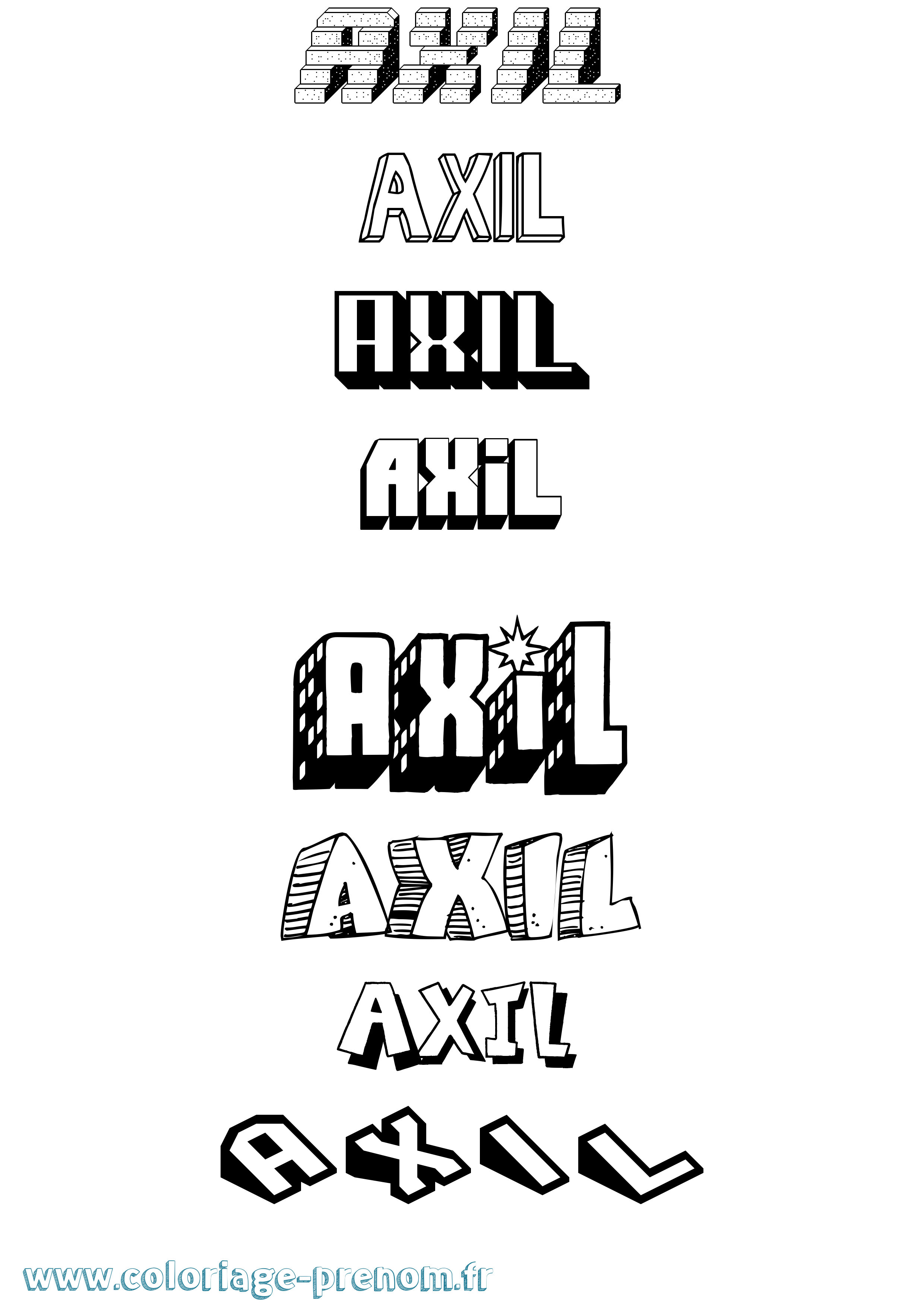 Coloriage Axil Effet 3D Coloriage prénom Axil Effet 3D