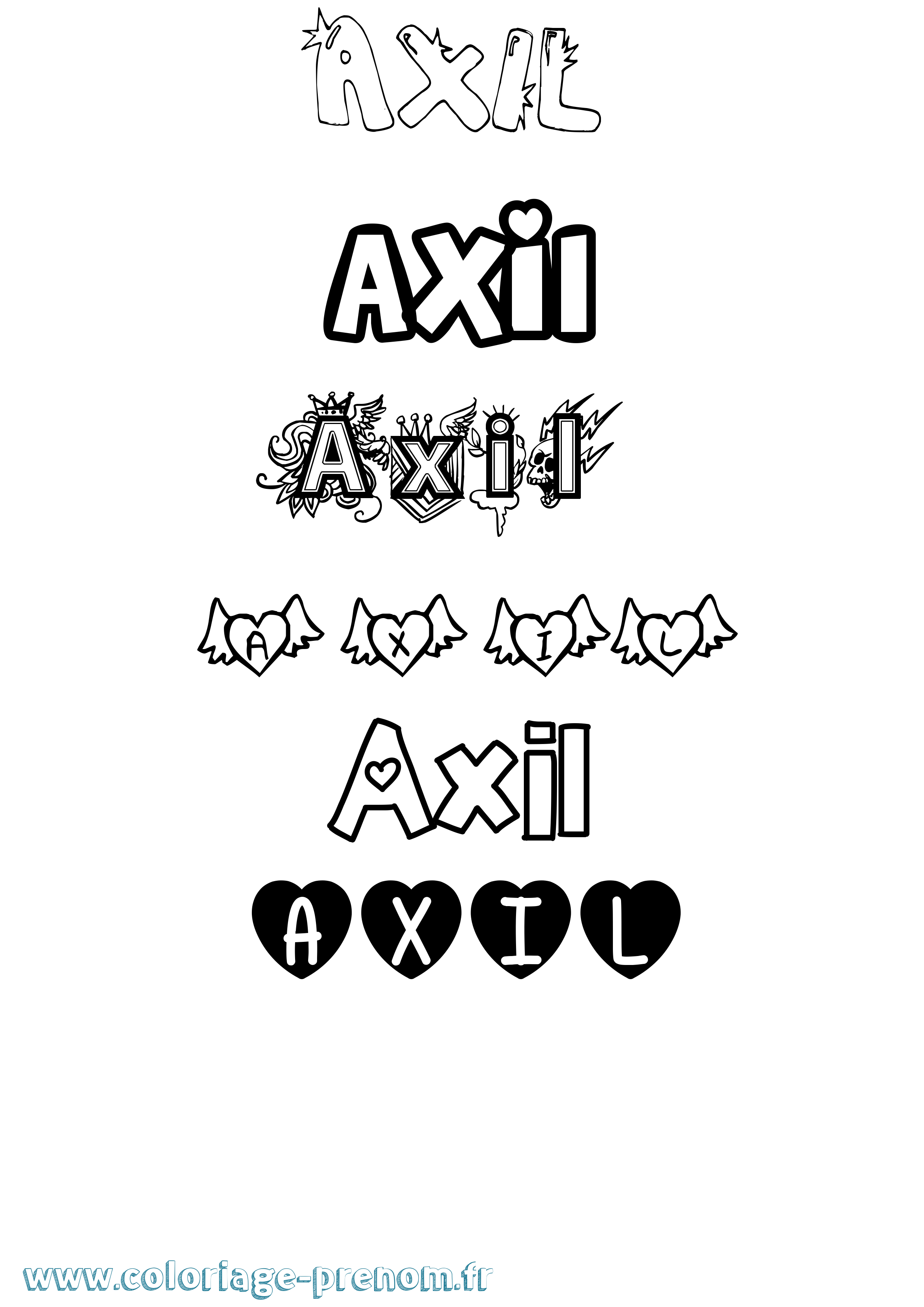 Coloriage Axil Girly Coloriage prénom Axil Girly