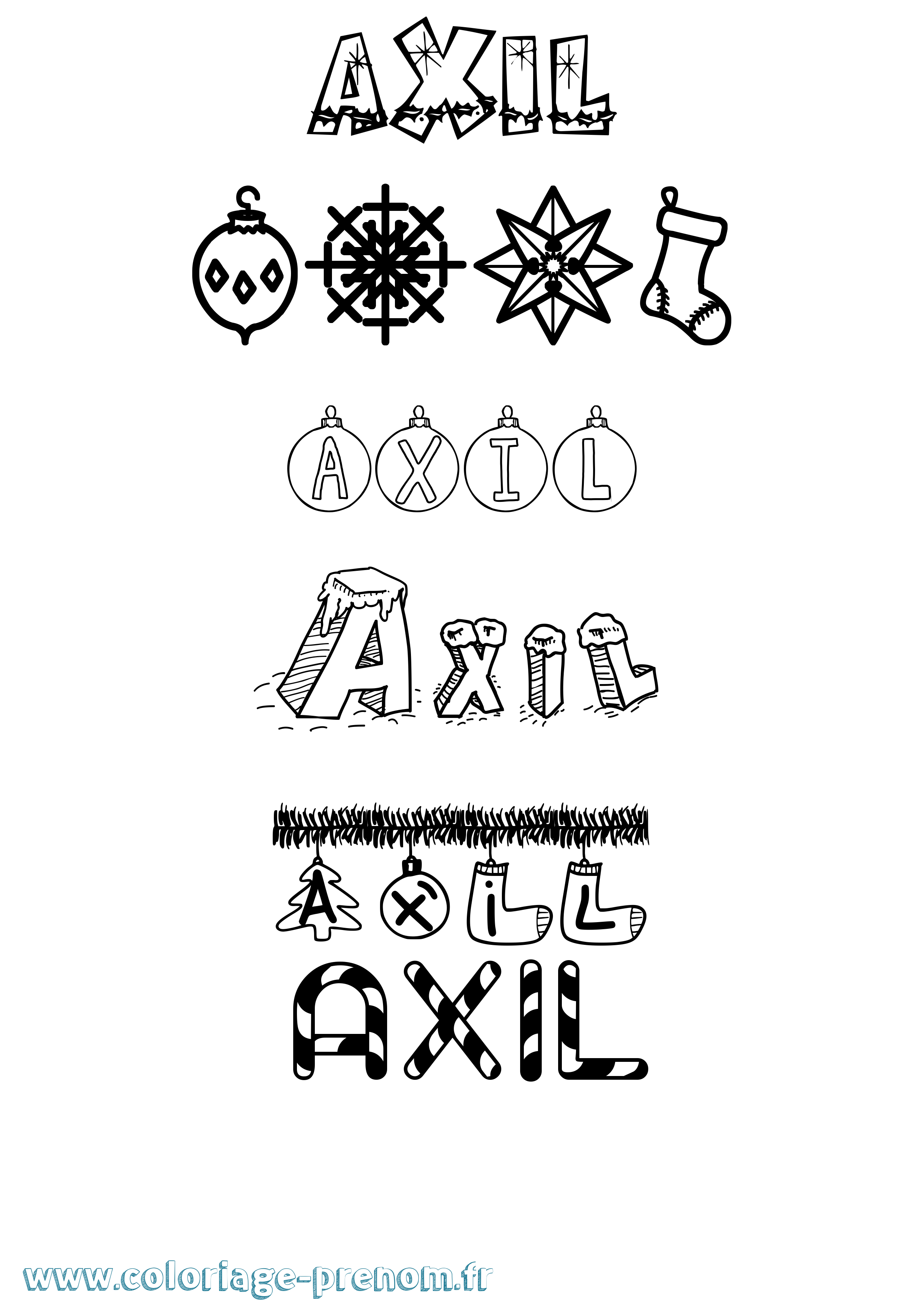 Coloriage Axil Noël Coloriage prénom Axil Noël