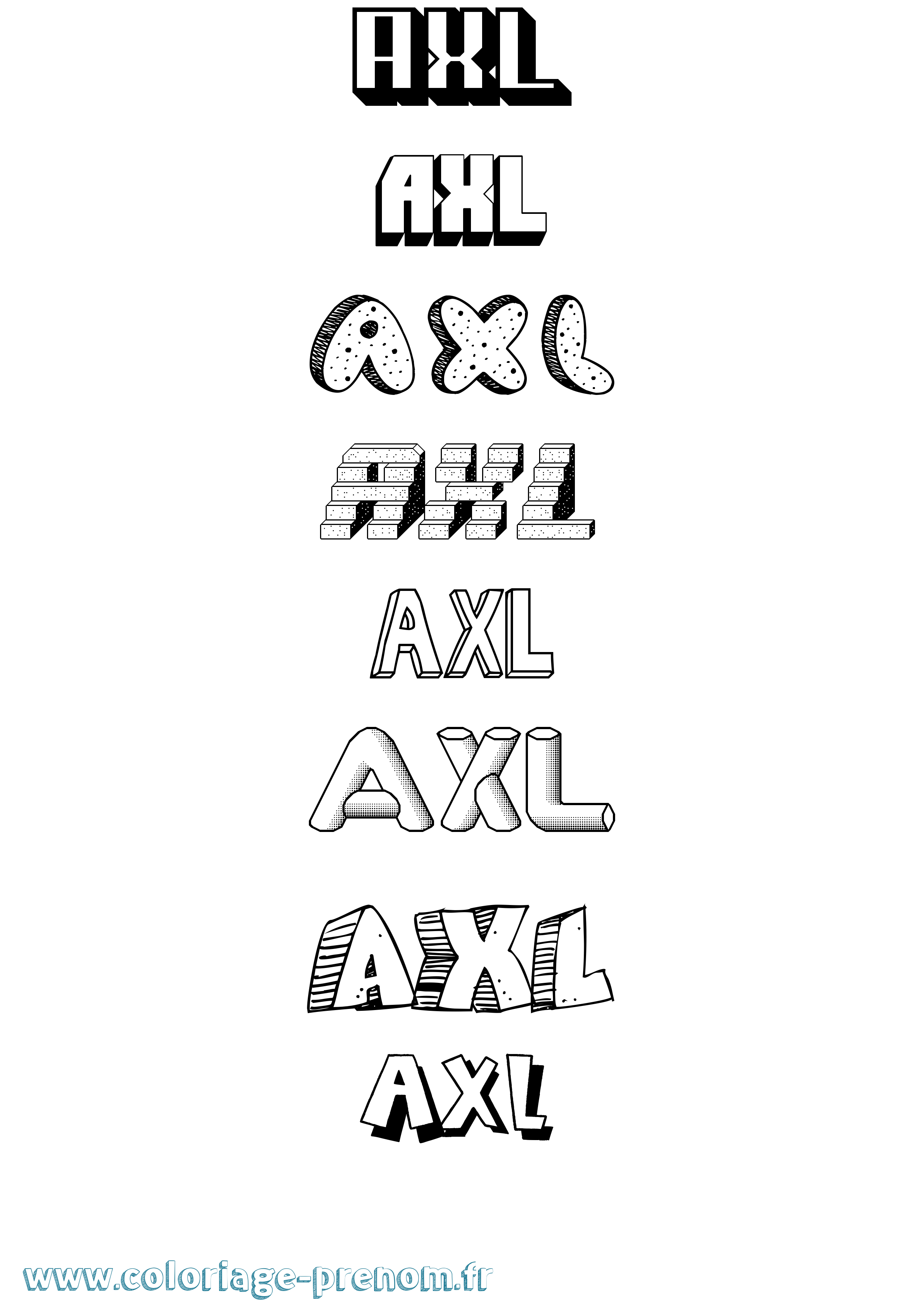 Coloriage Axl Effet 3D Coloriage prénom Axl Effet 3D