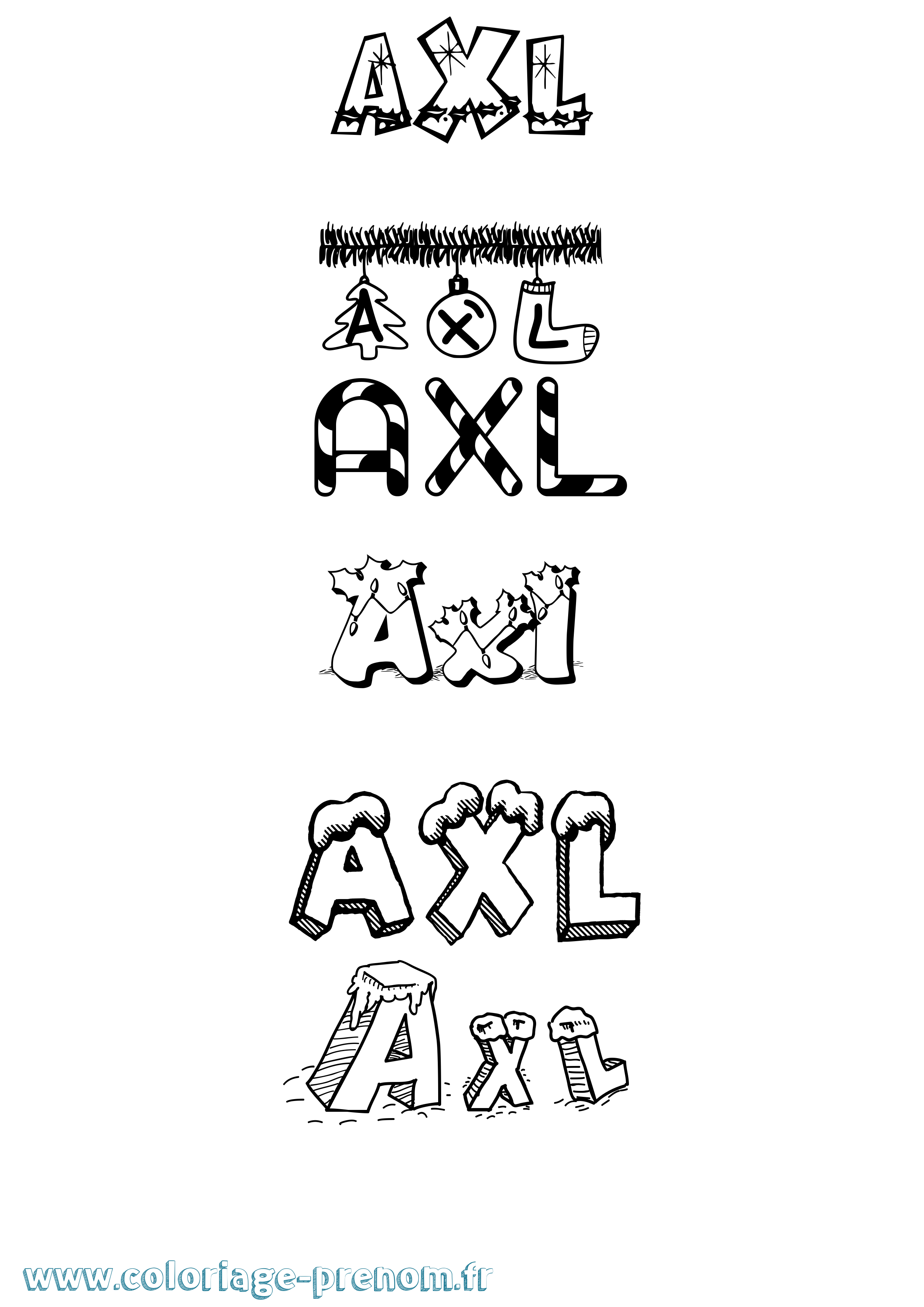 Coloriage Axl Noël Coloriage prénom Axl Noël