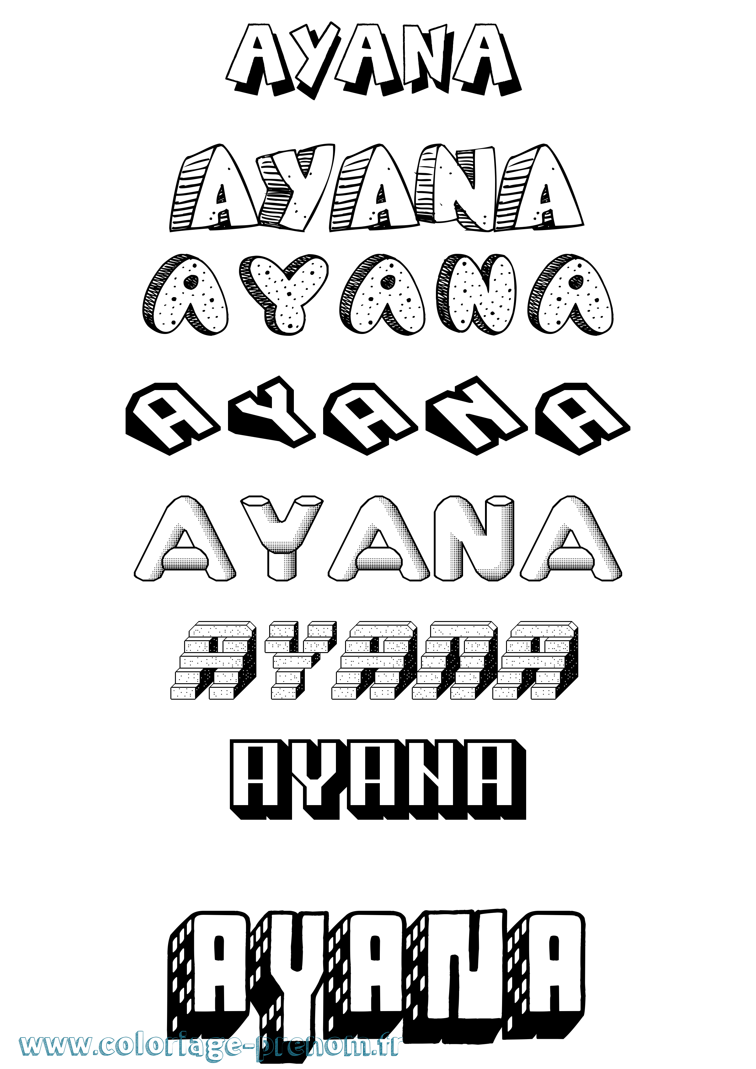 Coloriage Ayana Effet 3D Coloriage prénom Ayana Effet 3D