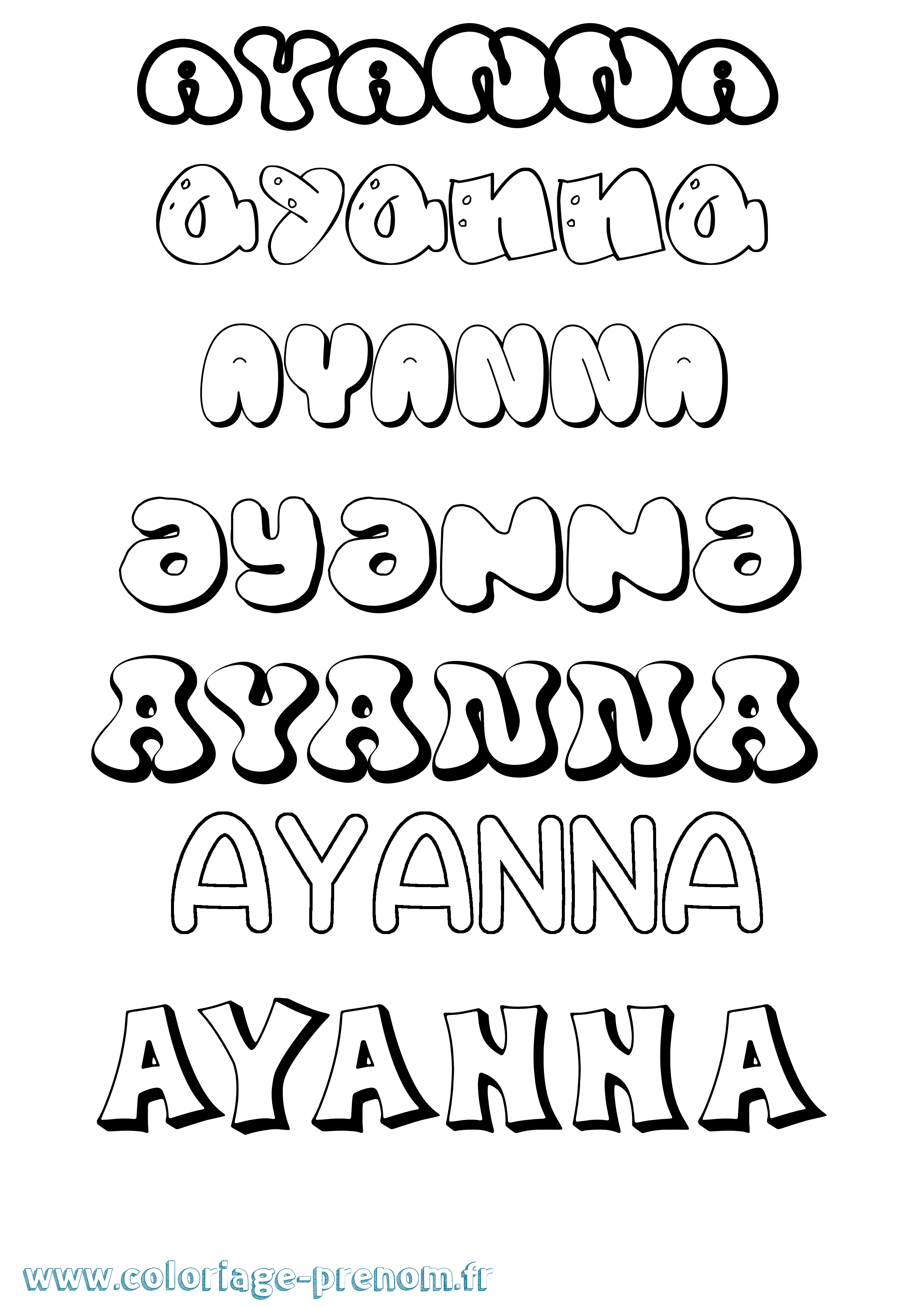 Coloriage Ayanna Bubble Coloriage prénom Ayanna Bubble