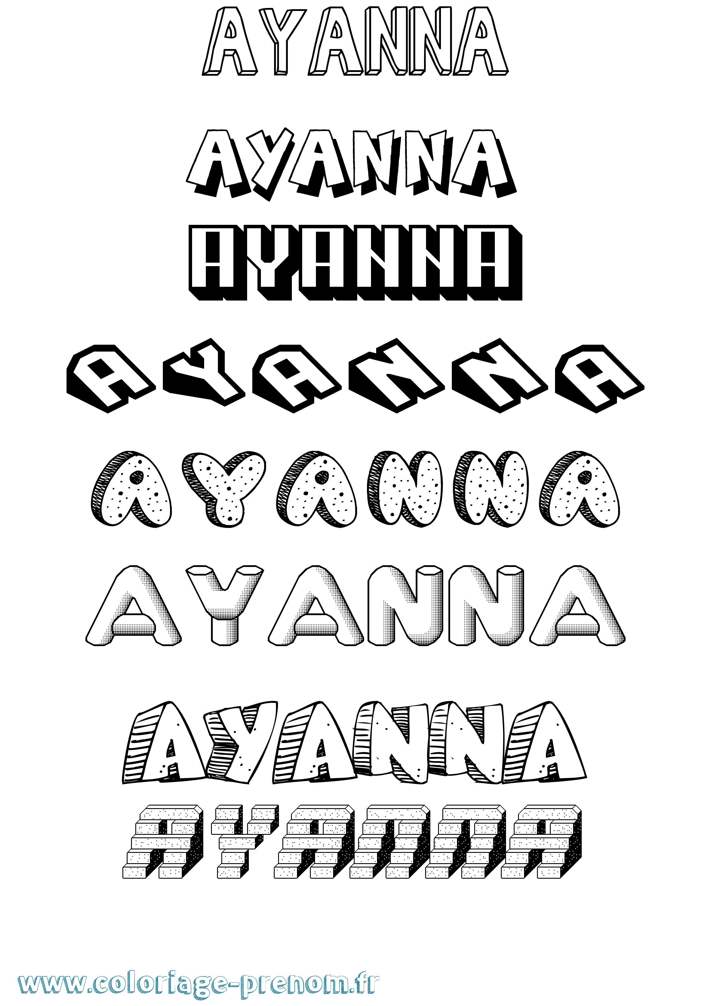 Coloriage Ayanna Effet 3D Coloriage prénom Ayanna Effet 3D