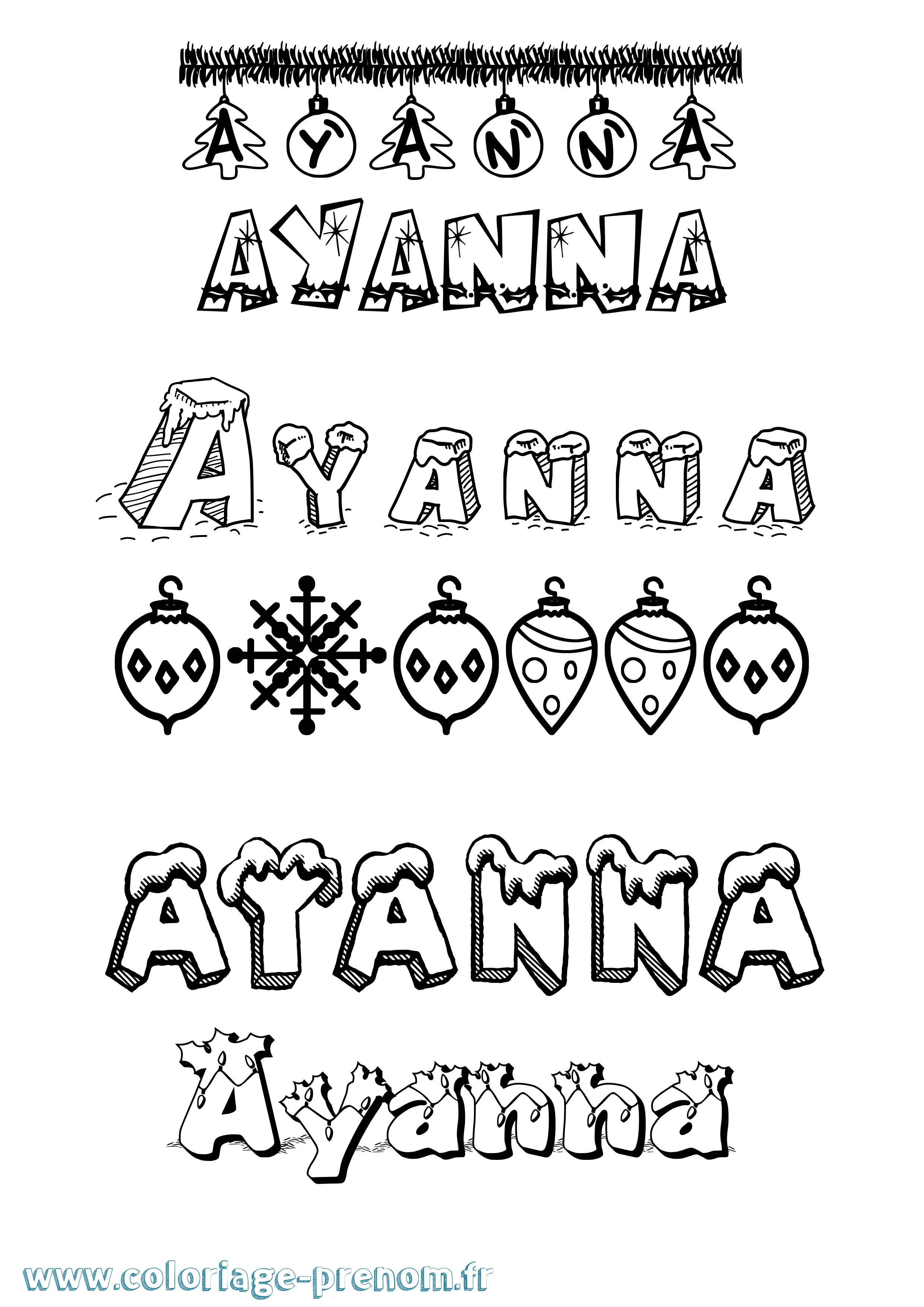 Coloriage Ayanna Noël Coloriage prénom Ayanna Noël