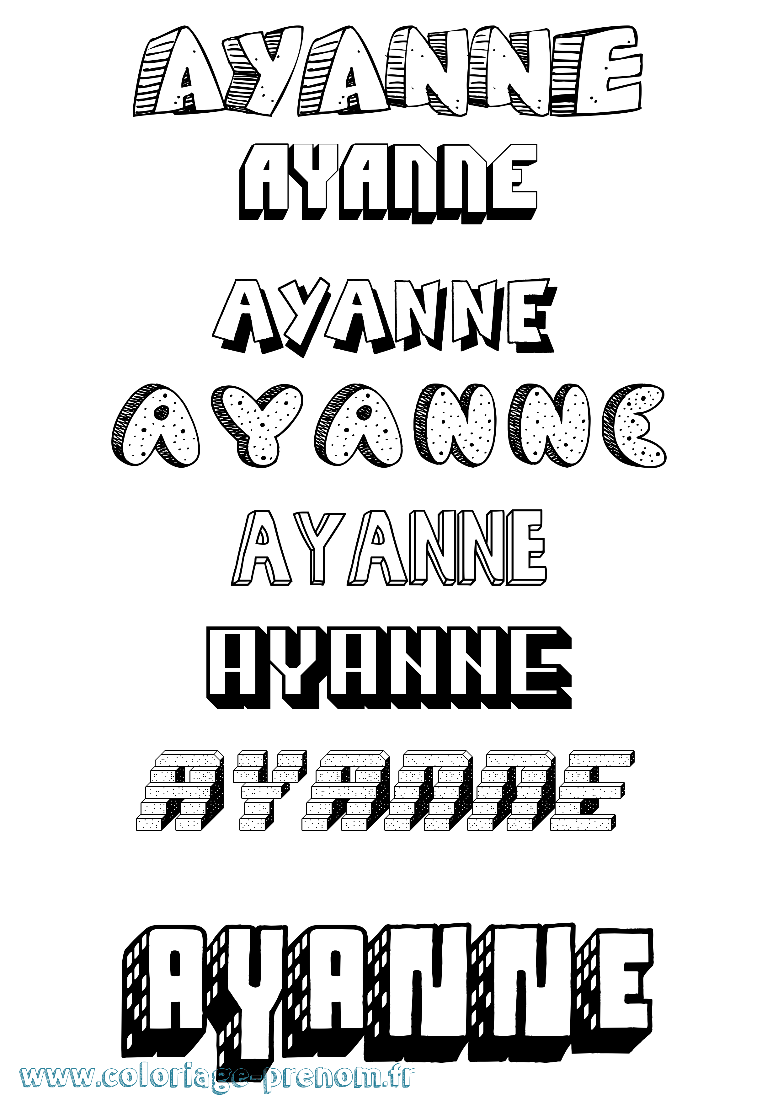 Coloriage Ayanne Effet 3D Coloriage prénom Ayanne Effet 3D